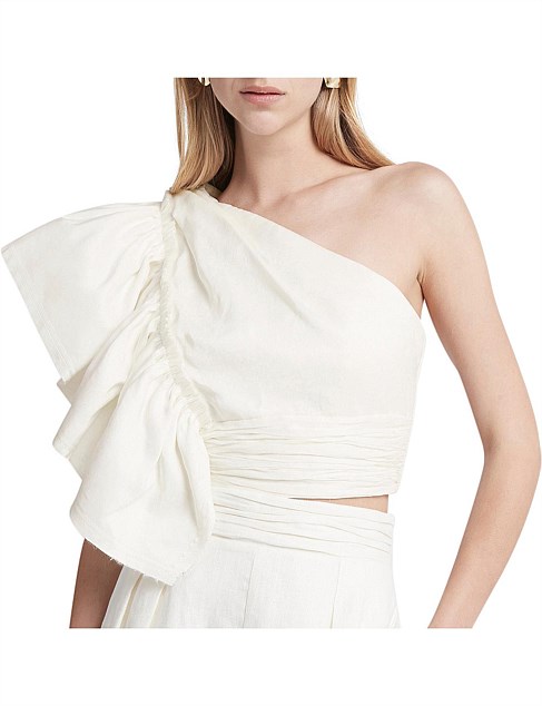 white one shoulder frill top