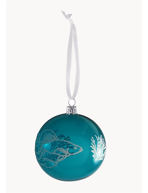7CM FISH ON AQUA EUROPEAN GLASS BAUBLE