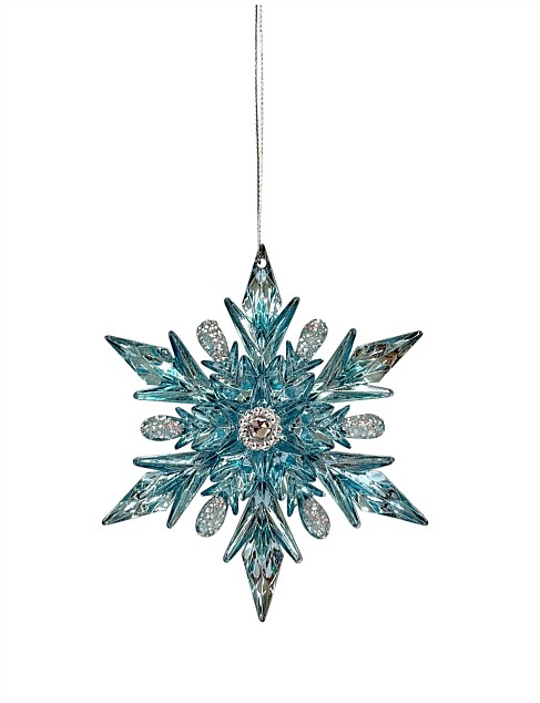 12CM GLITTER BLUE SNOWFLAKE ACRYLIC ORNAMENT SET OF 2
