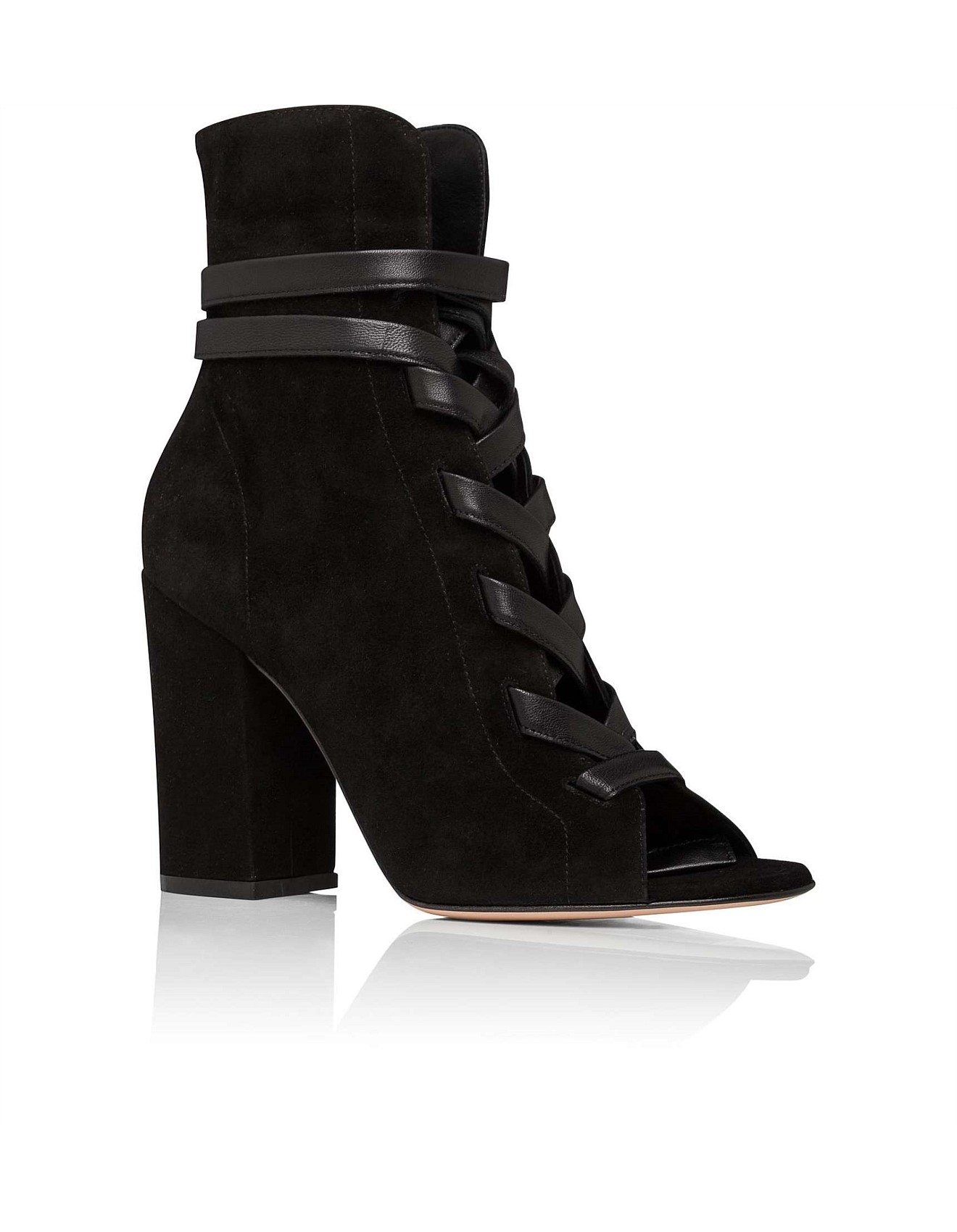 open toe black suede booties