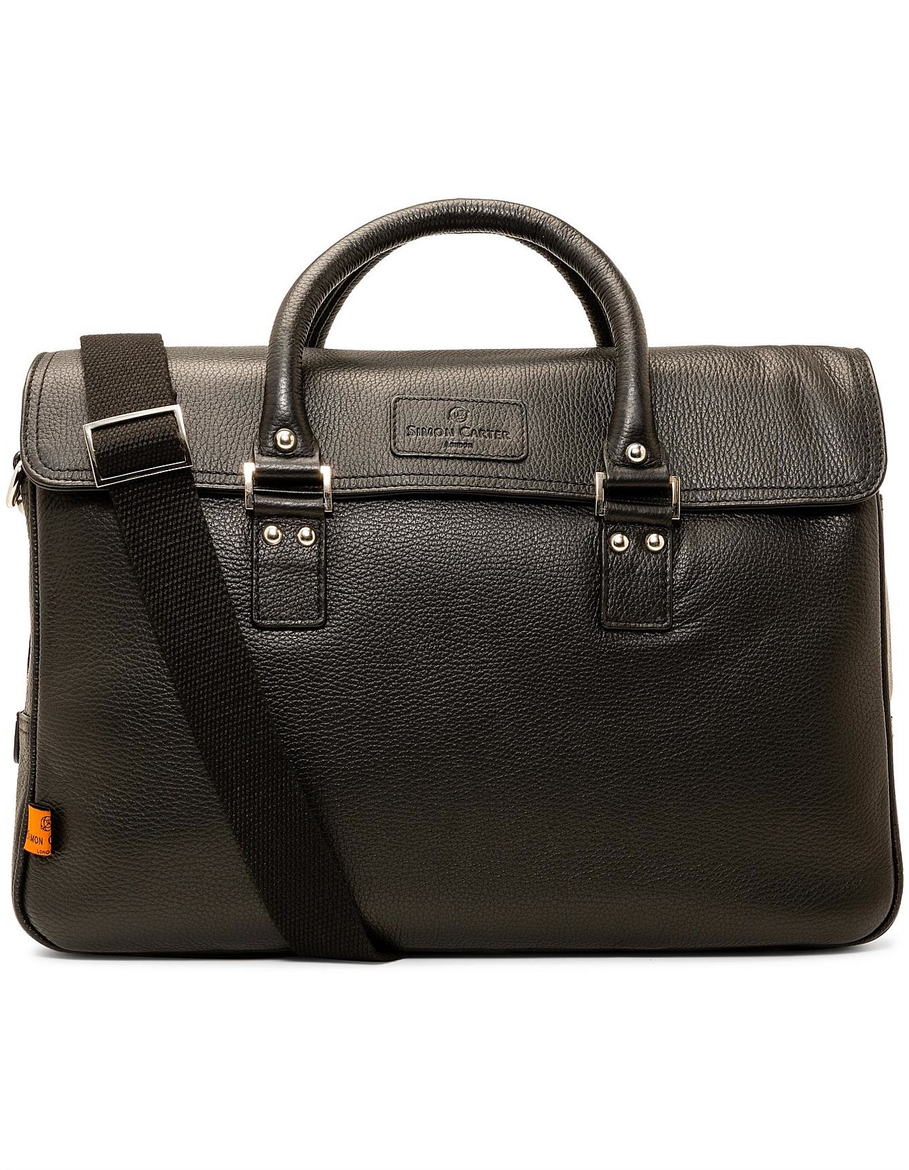 black leather work bag
