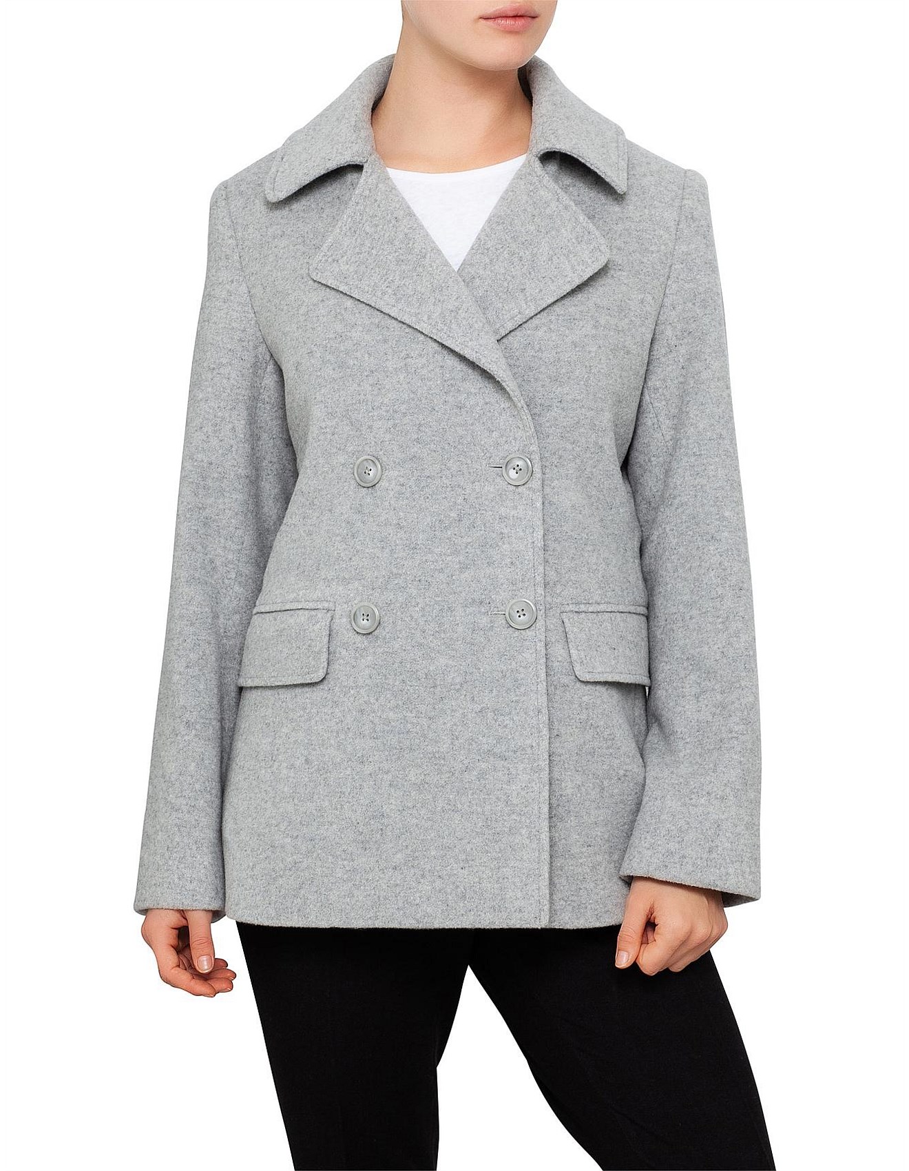 Grey wool peacoat women's Clearance
