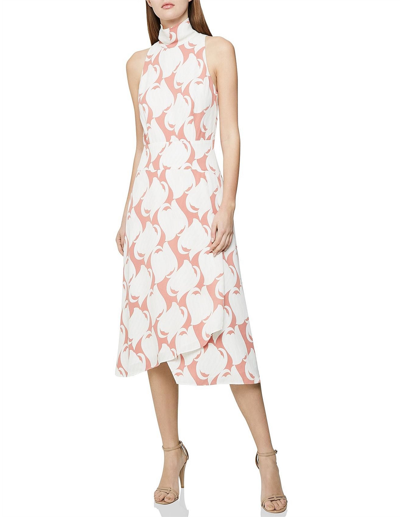 Reiss Doriana Print Swirl Printed High Neck Midi Dress David Jones