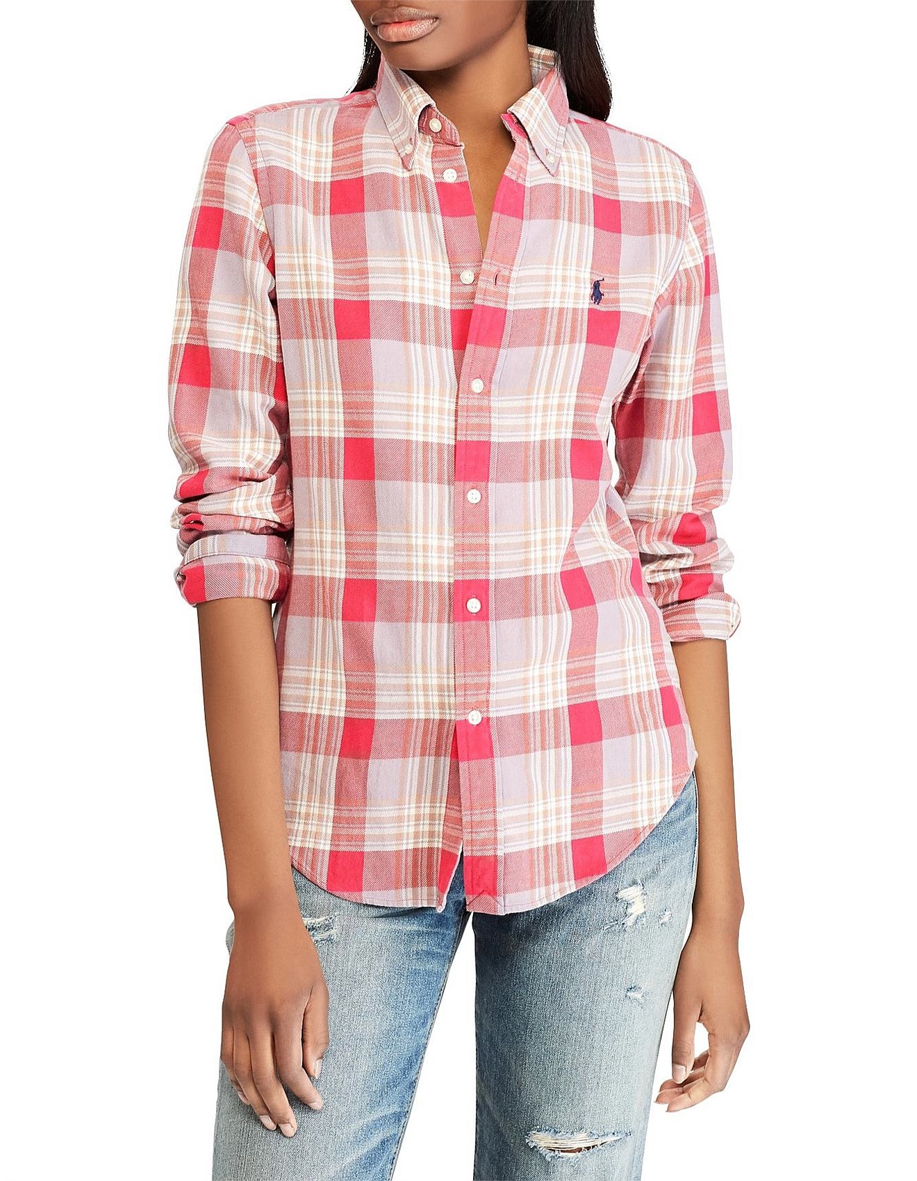 Women Classic Fit Plaid  Cotton  Shirt 