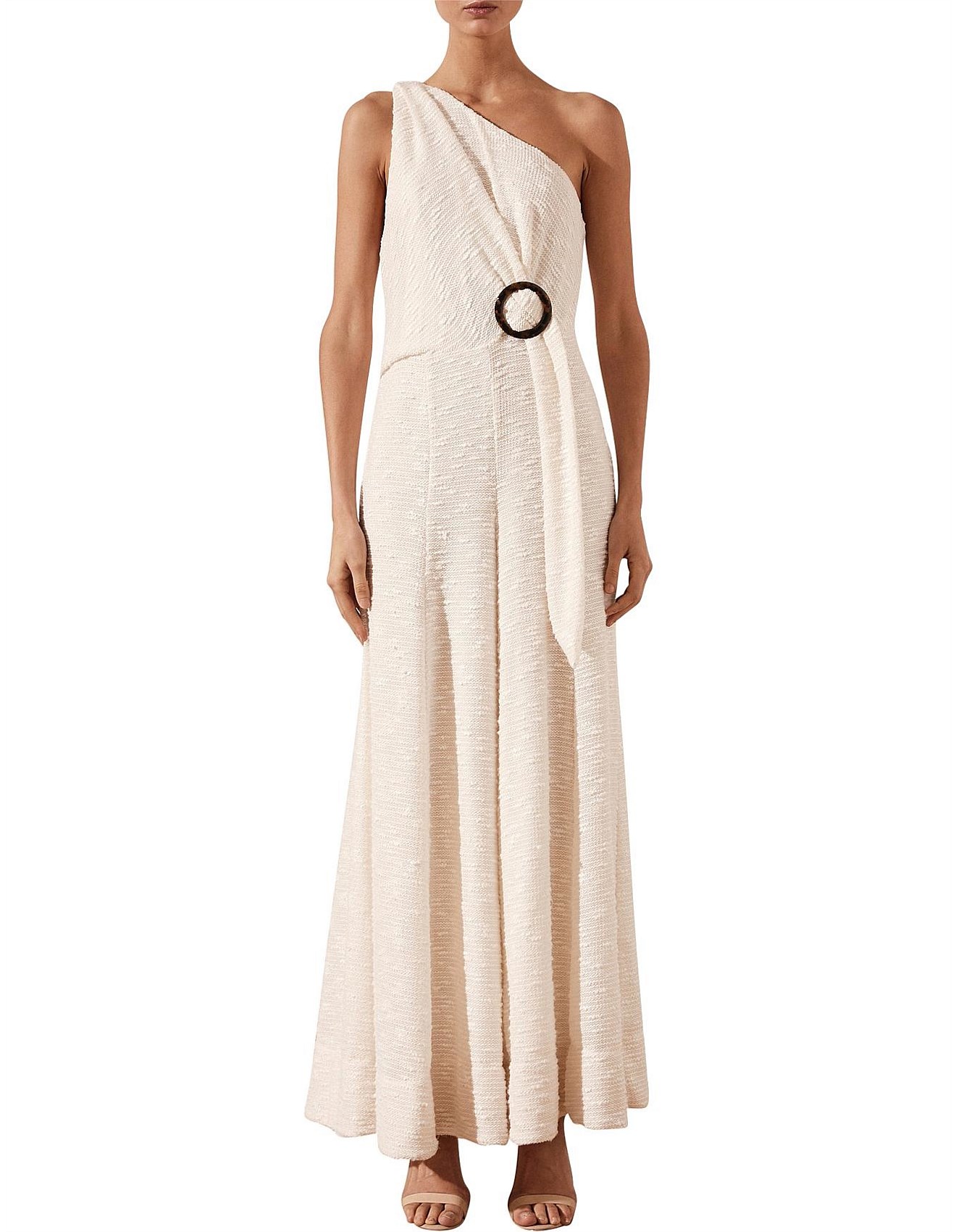 one shoulder flared jumpsuit