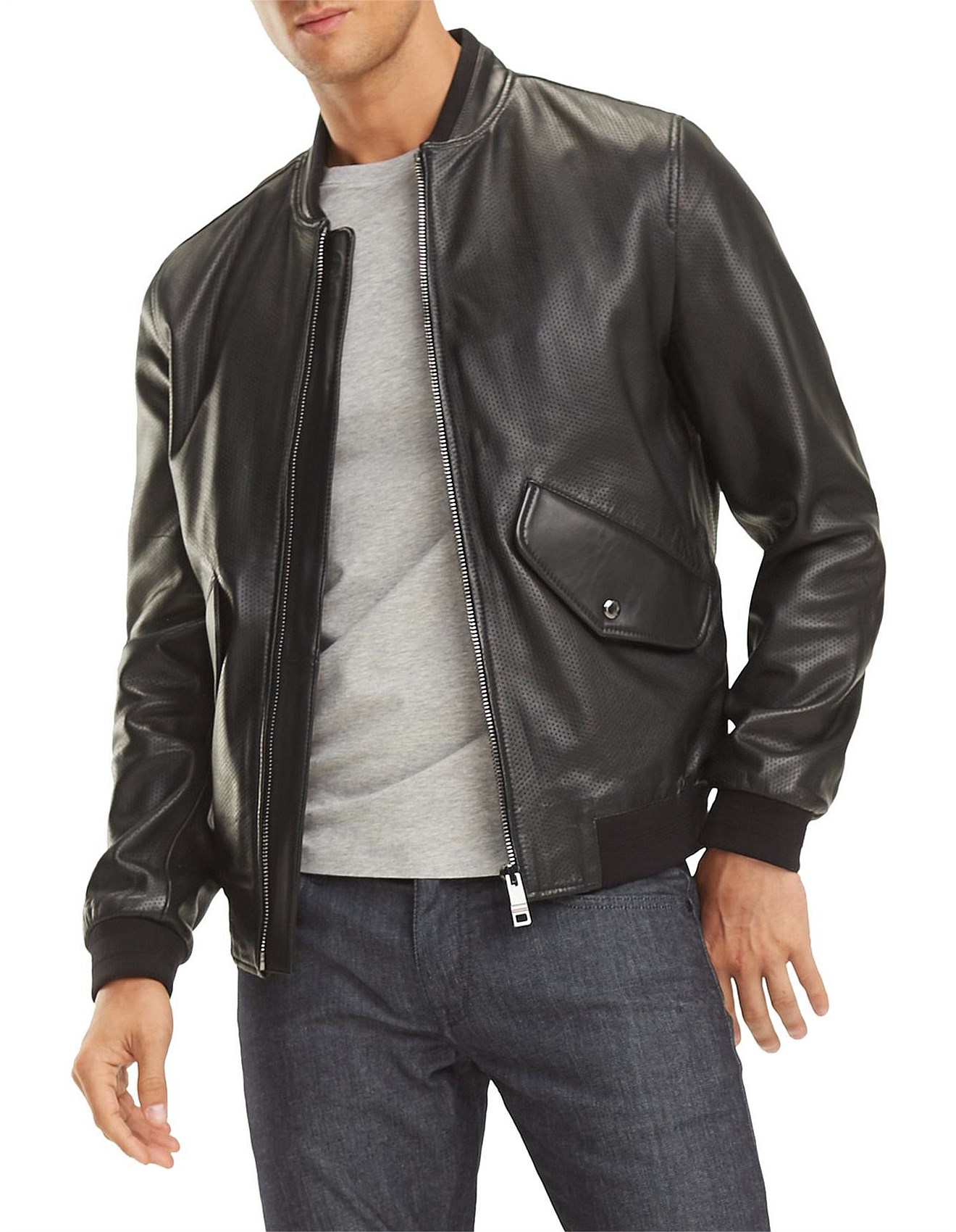 perforated leather bomber jacket