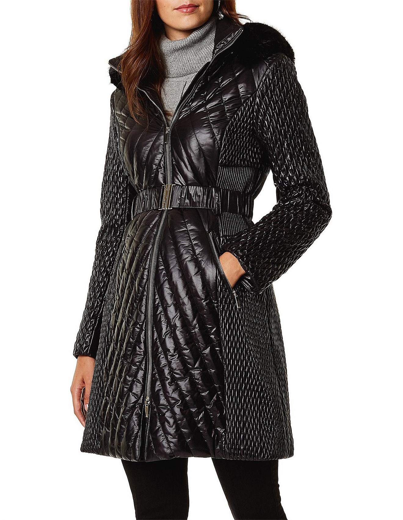 Fur Collar Karen Millen Padded Coats Karen Millen Quilted Padded