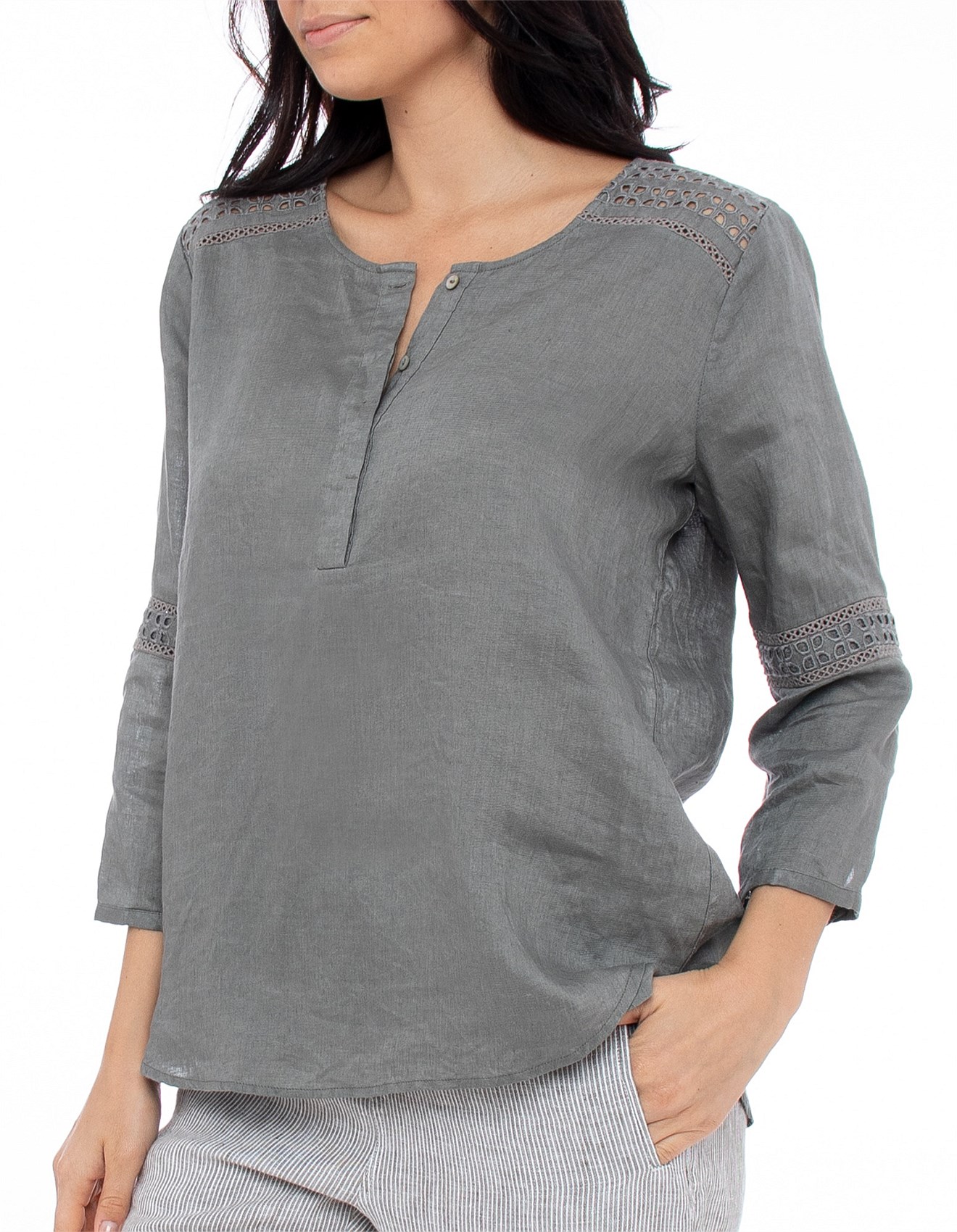 Jump 3/4 Sleeve Broderie Linen David Jones