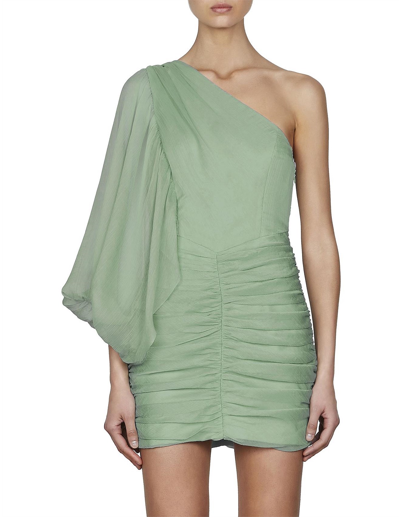 green one shoulder mini dress