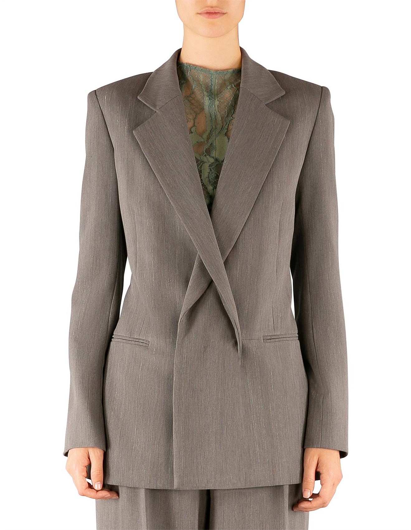 Bianca Spender Grey Melange Suiting Overlap Jacket David Jones