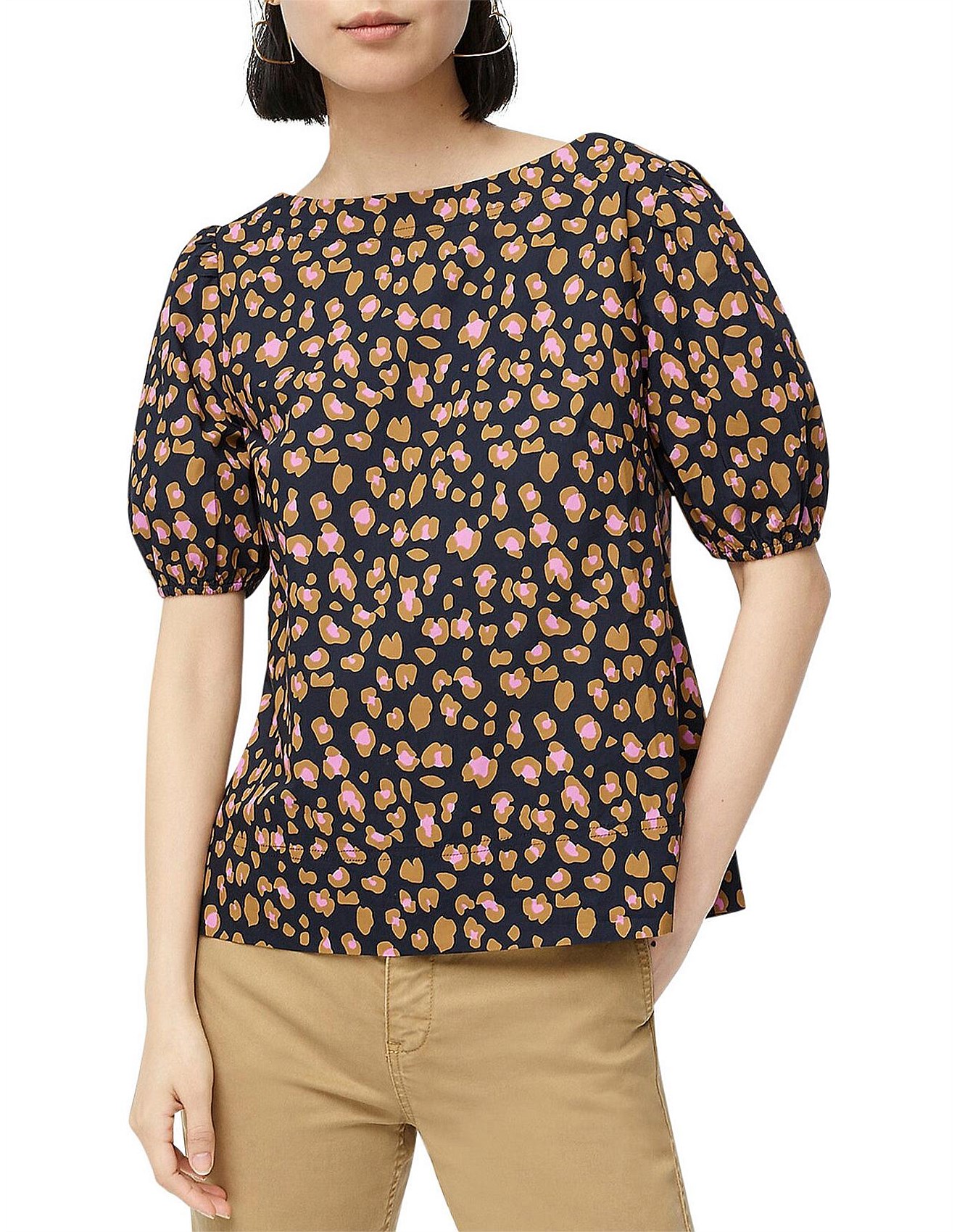 Jcrew Marlene Puff Top Mod Leopard David Jones