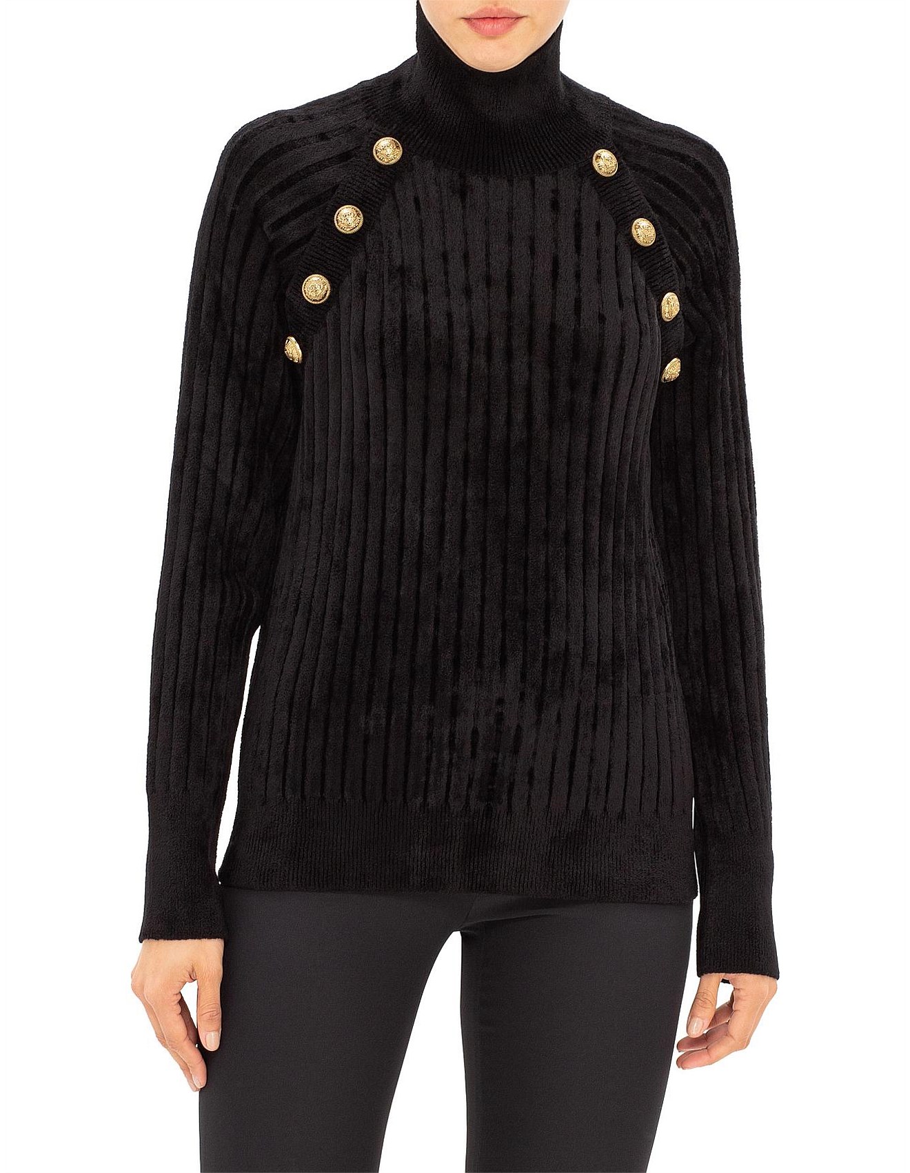 Balmain Button-detailed Turtleneck Sweater With Gold Buttons