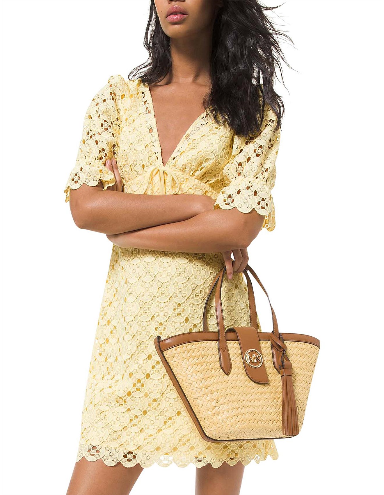 Michael Kors Yellow Lace Dress Michael Kors Opt Medallion Lace
