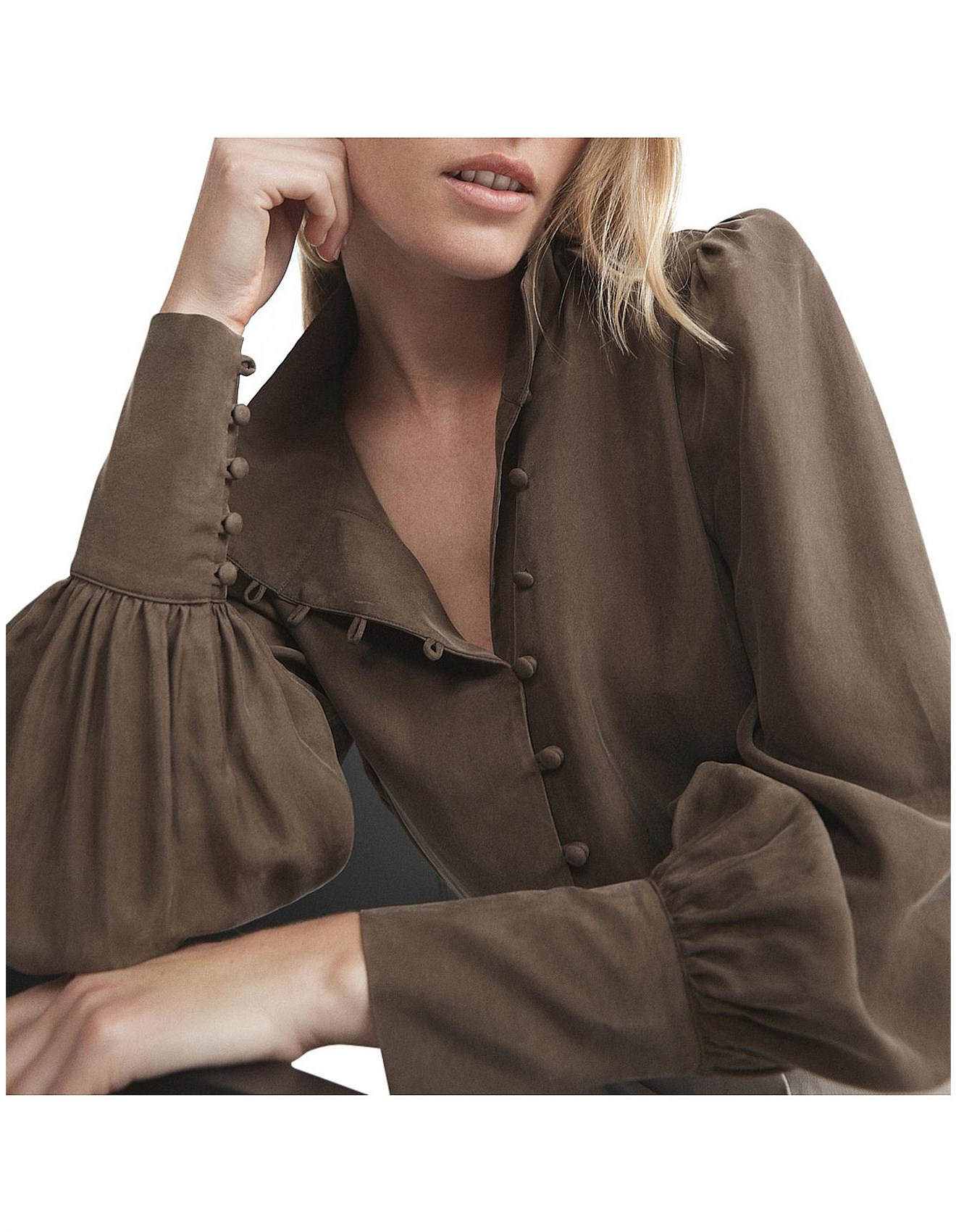 high collared blouse