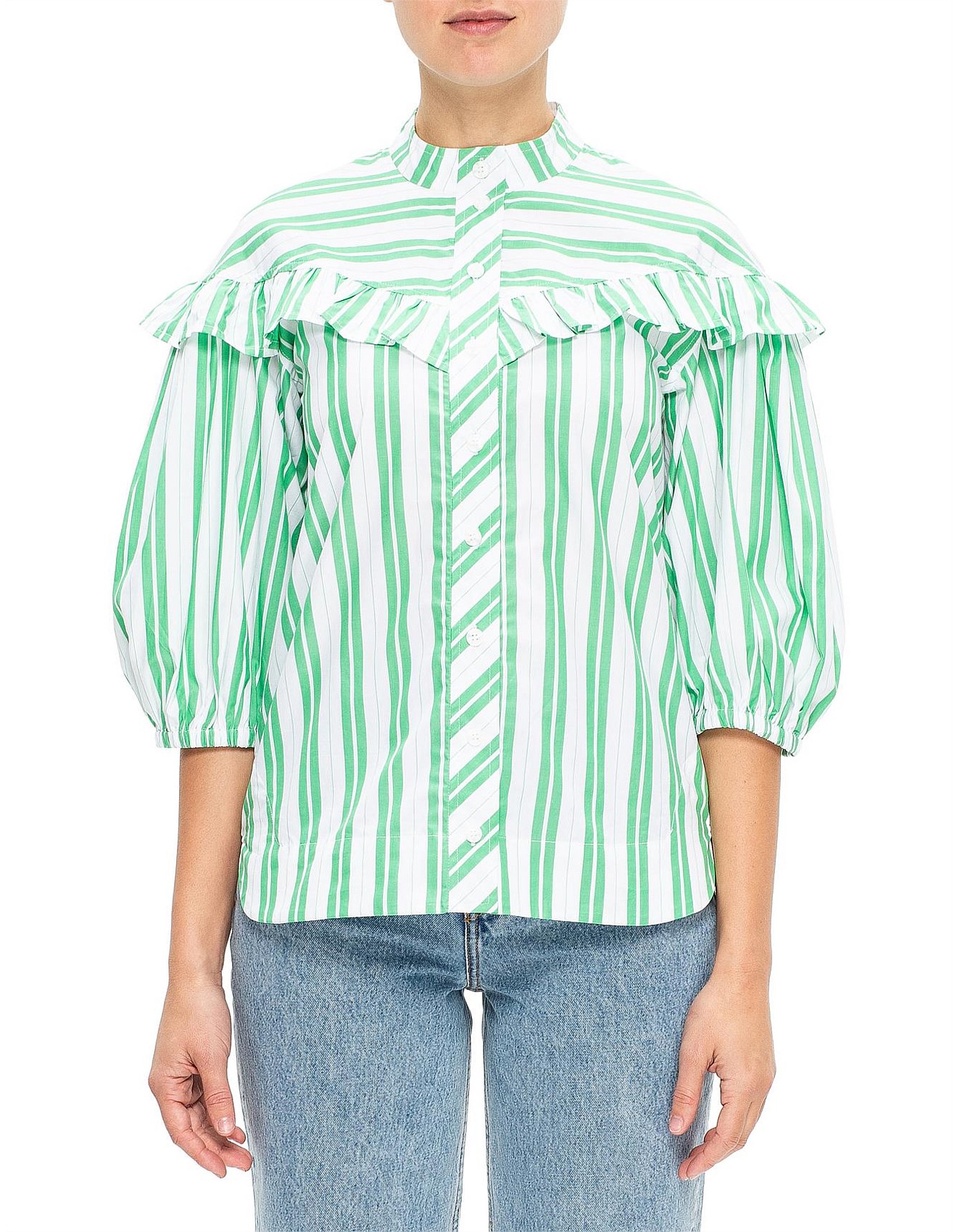 ganni green striped shirt