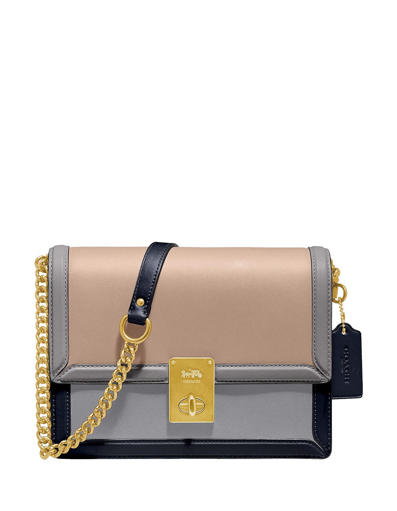 Leather Handbag Coach Hutton Shoulder Bag Colorblock Hutton