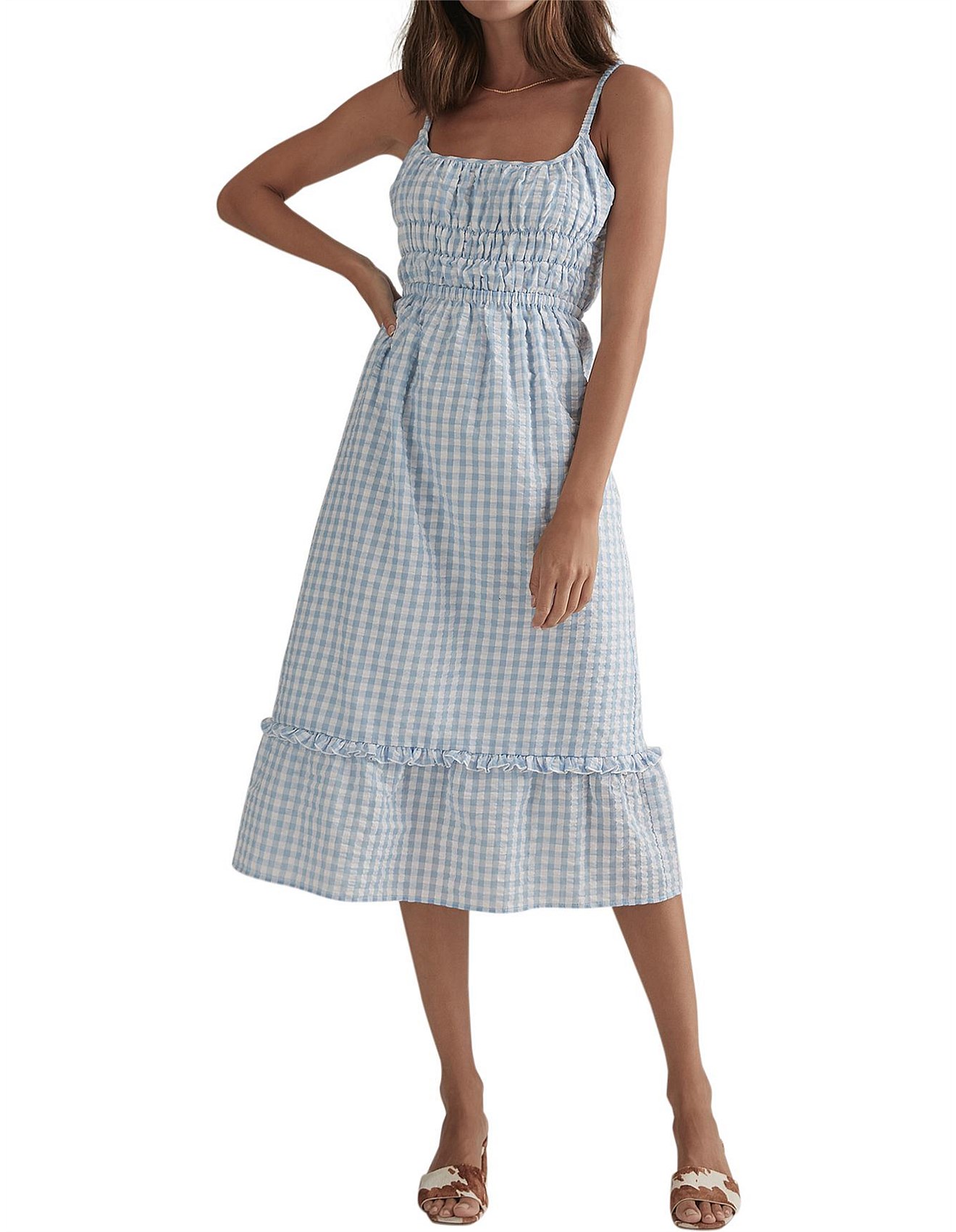 blue gingham dress
