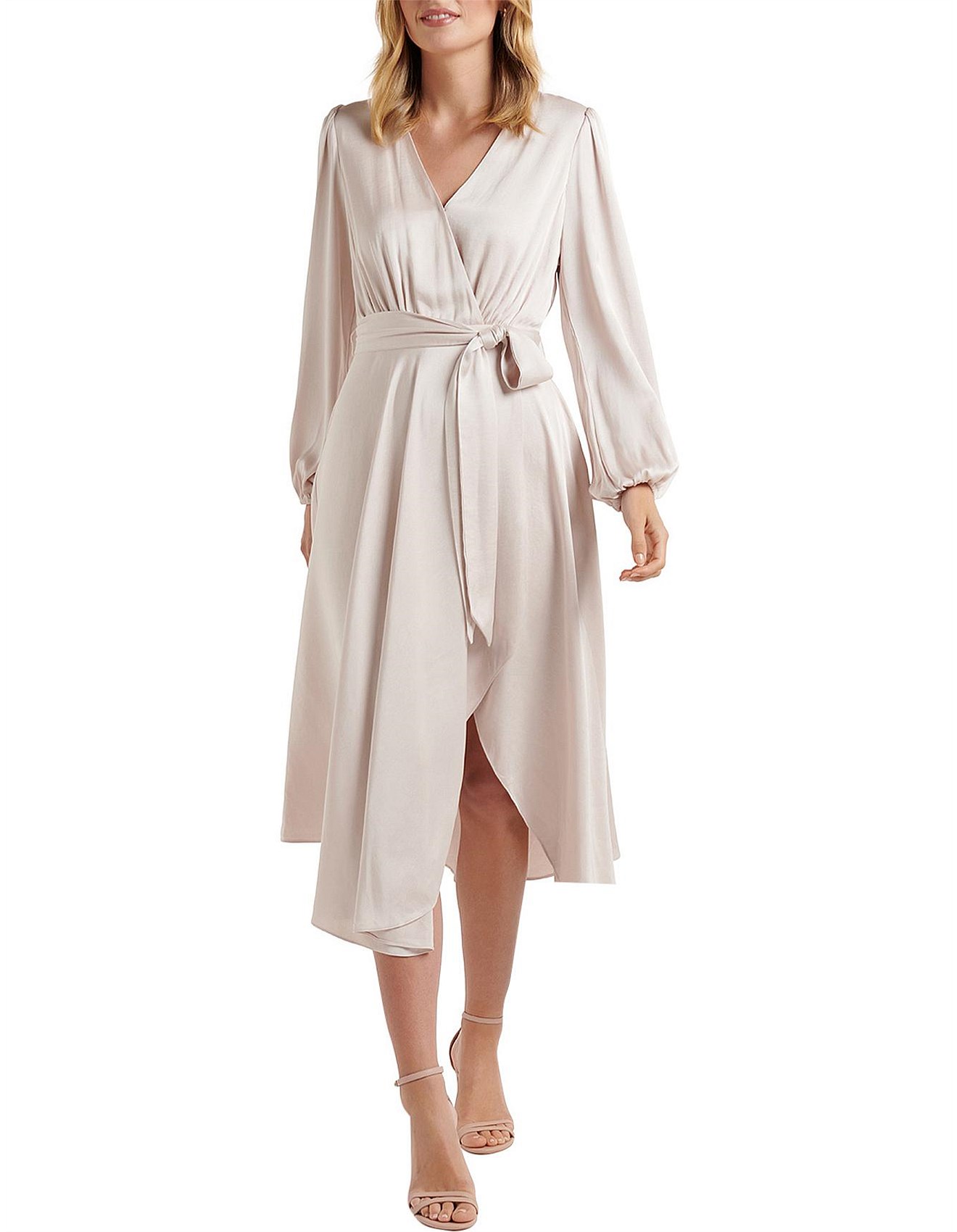 Forever New Marilyn Long Sleeve Satin Wrap Midi Dress David Jones