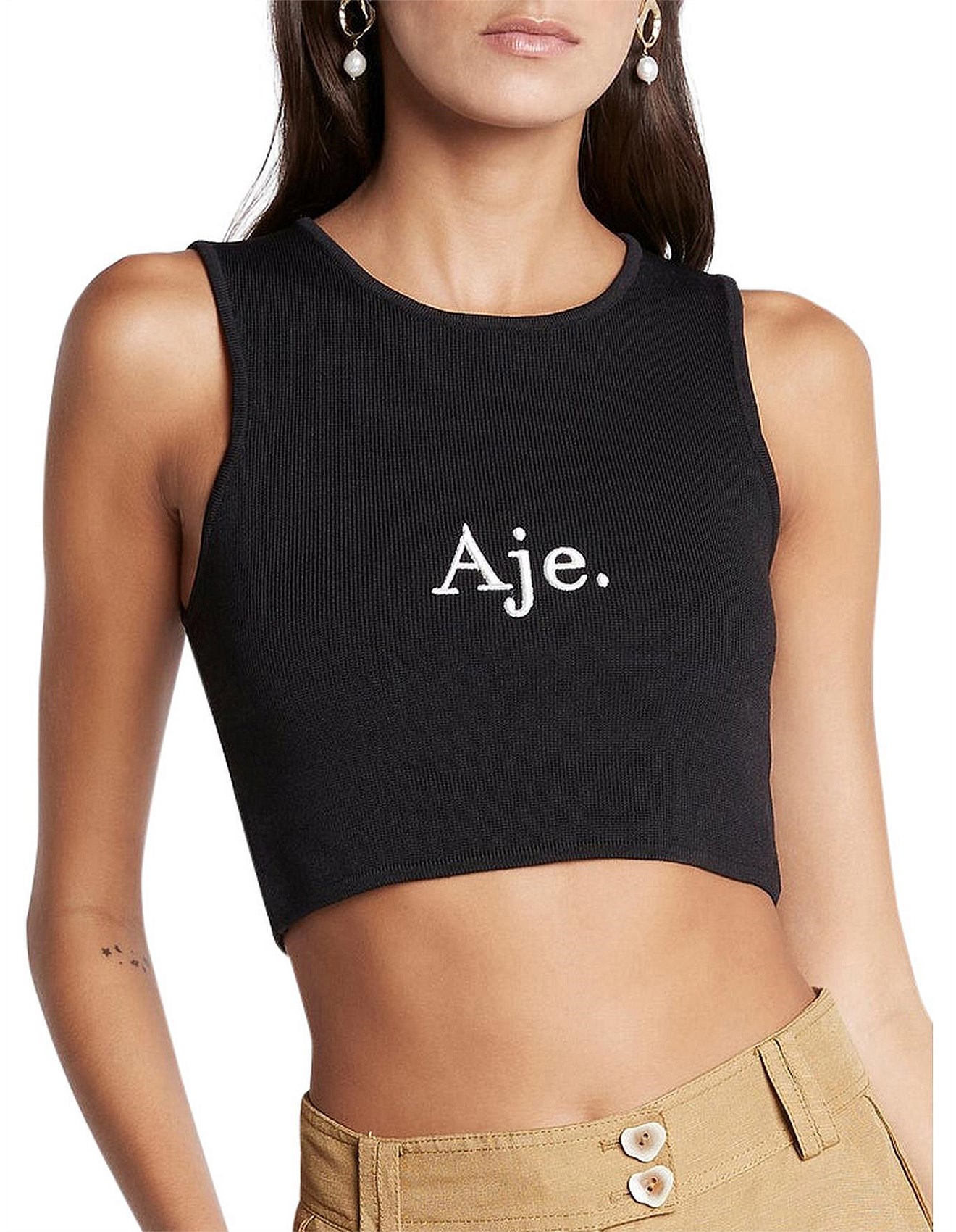 Aje Bardot Knit Logo Cropped Tank | David Jones