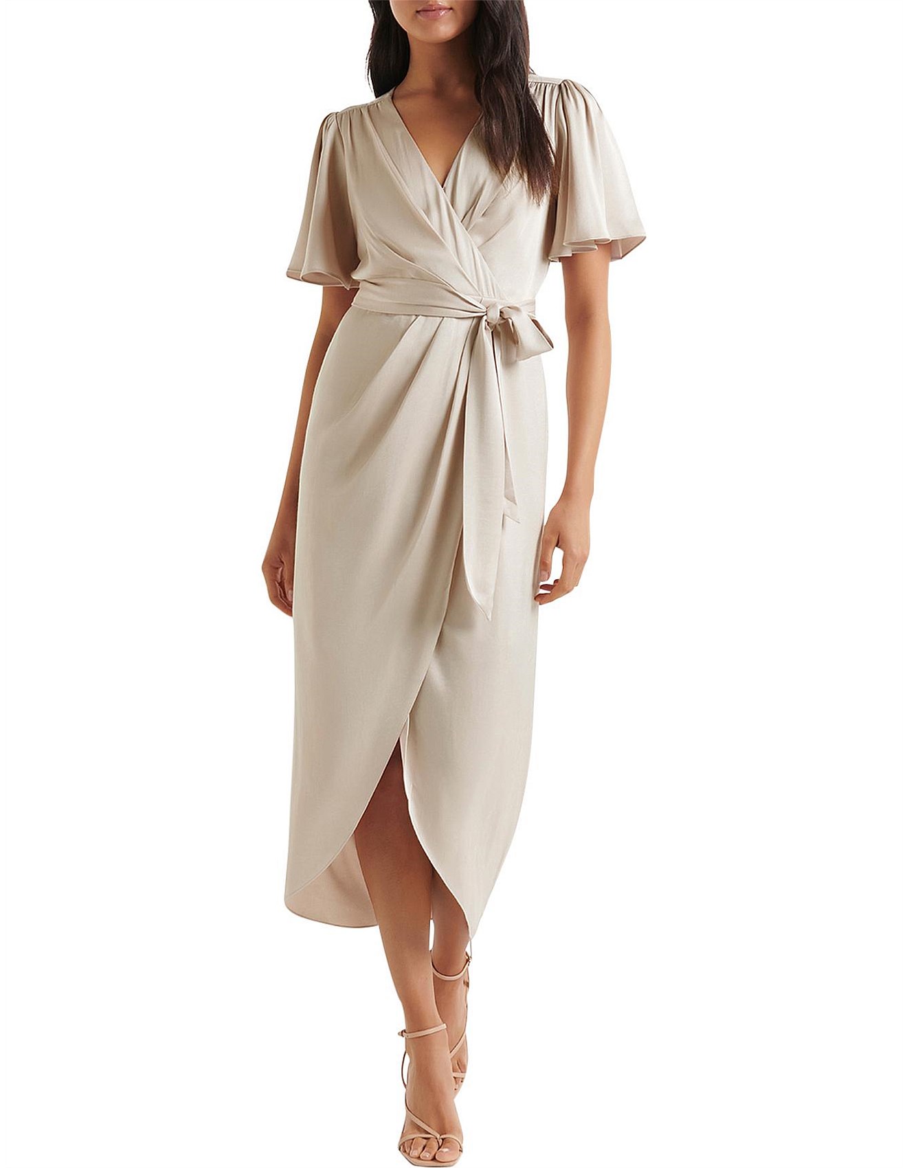 Forever New Carolina Satin Flutter Sleeve Midi Dress David Jones