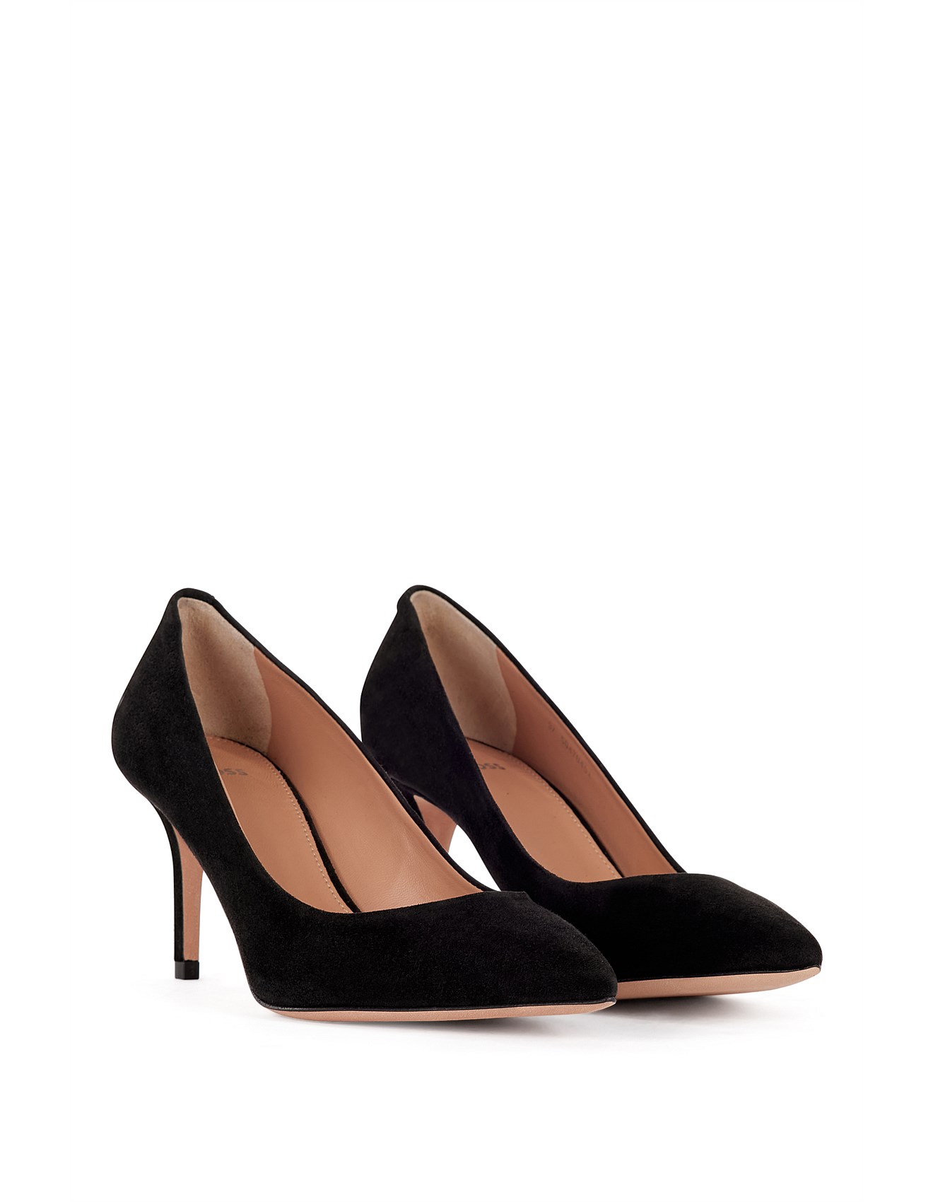 black suede pointed toe pumps