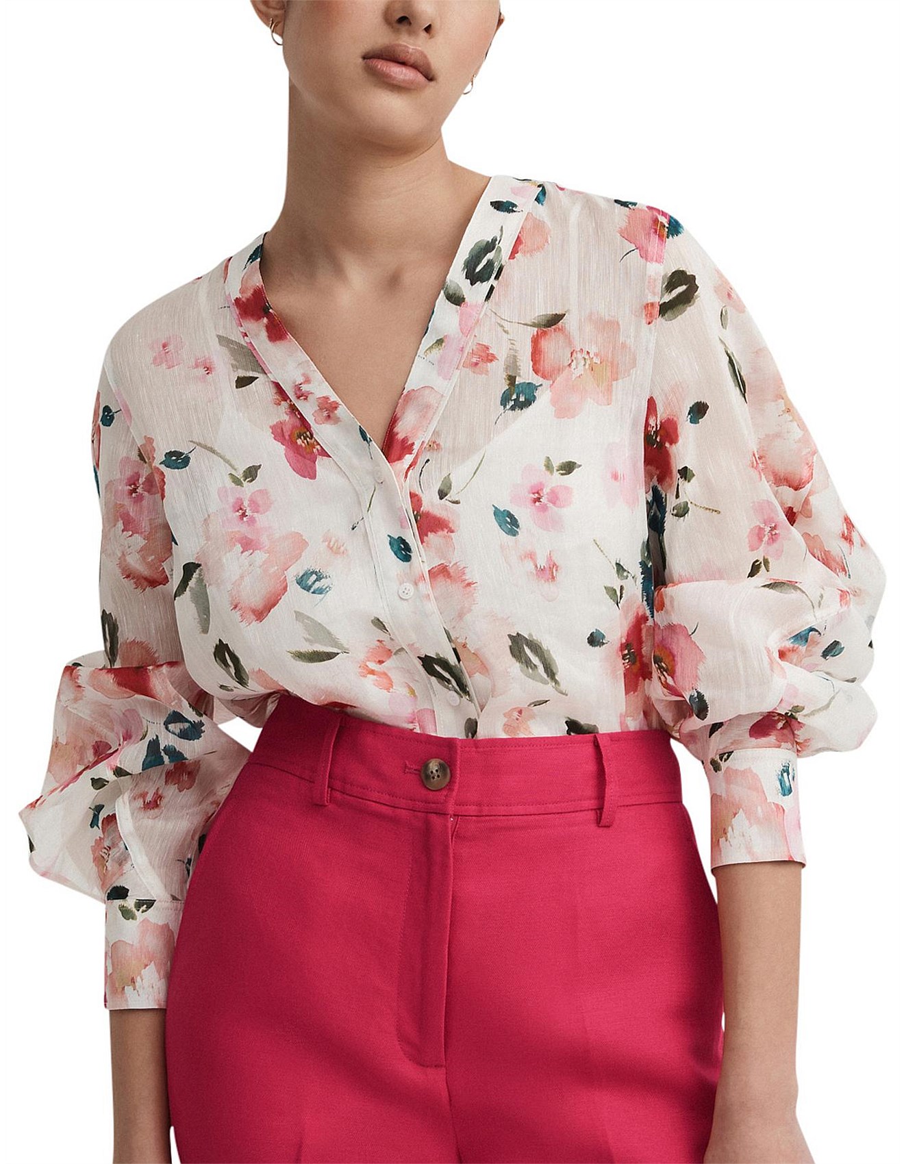 Witchery Linen Silk Shutter Floral Blouse | David Jones