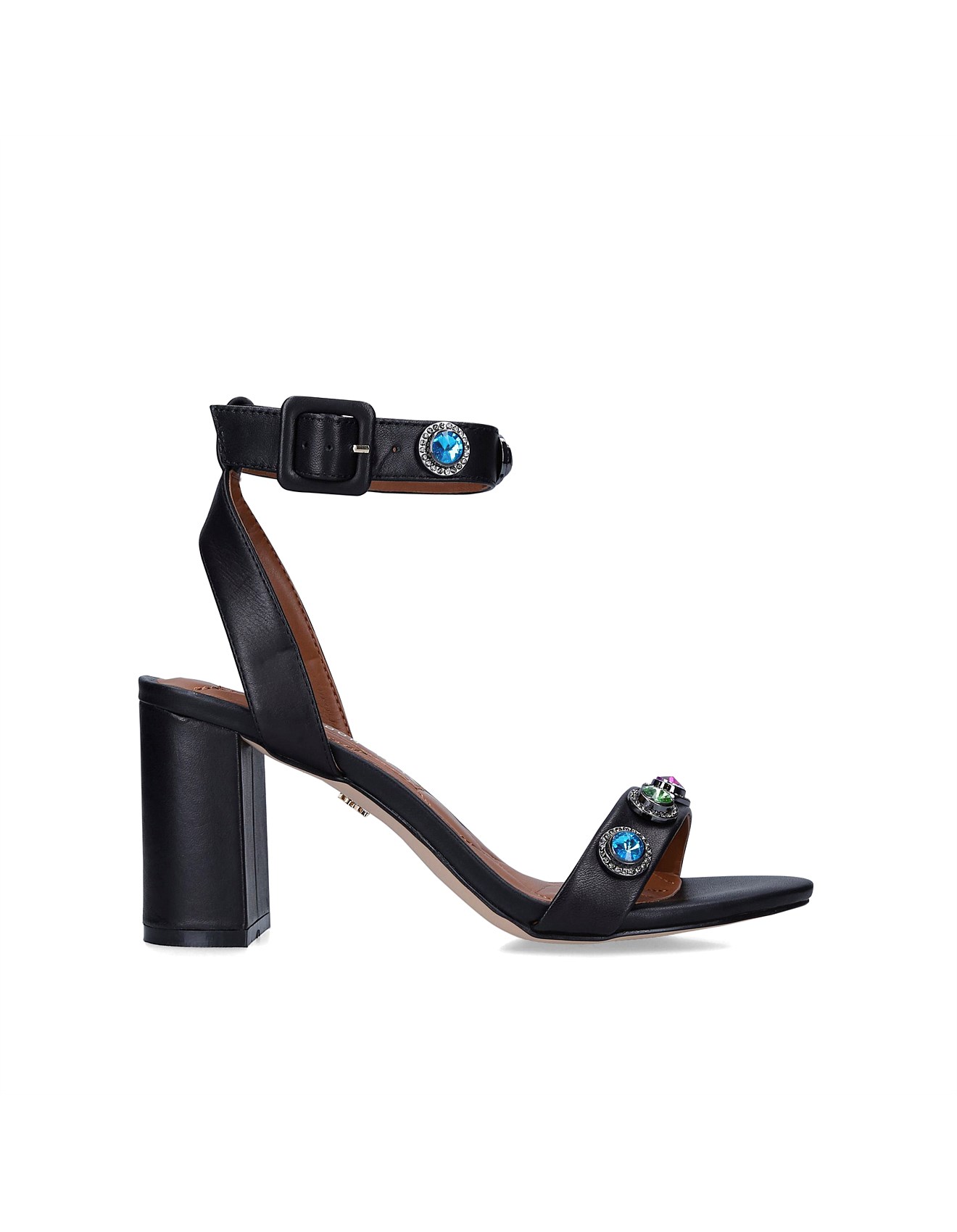 Kurt Geiger London Octavia Block Sandal Black Leather Dress Heels