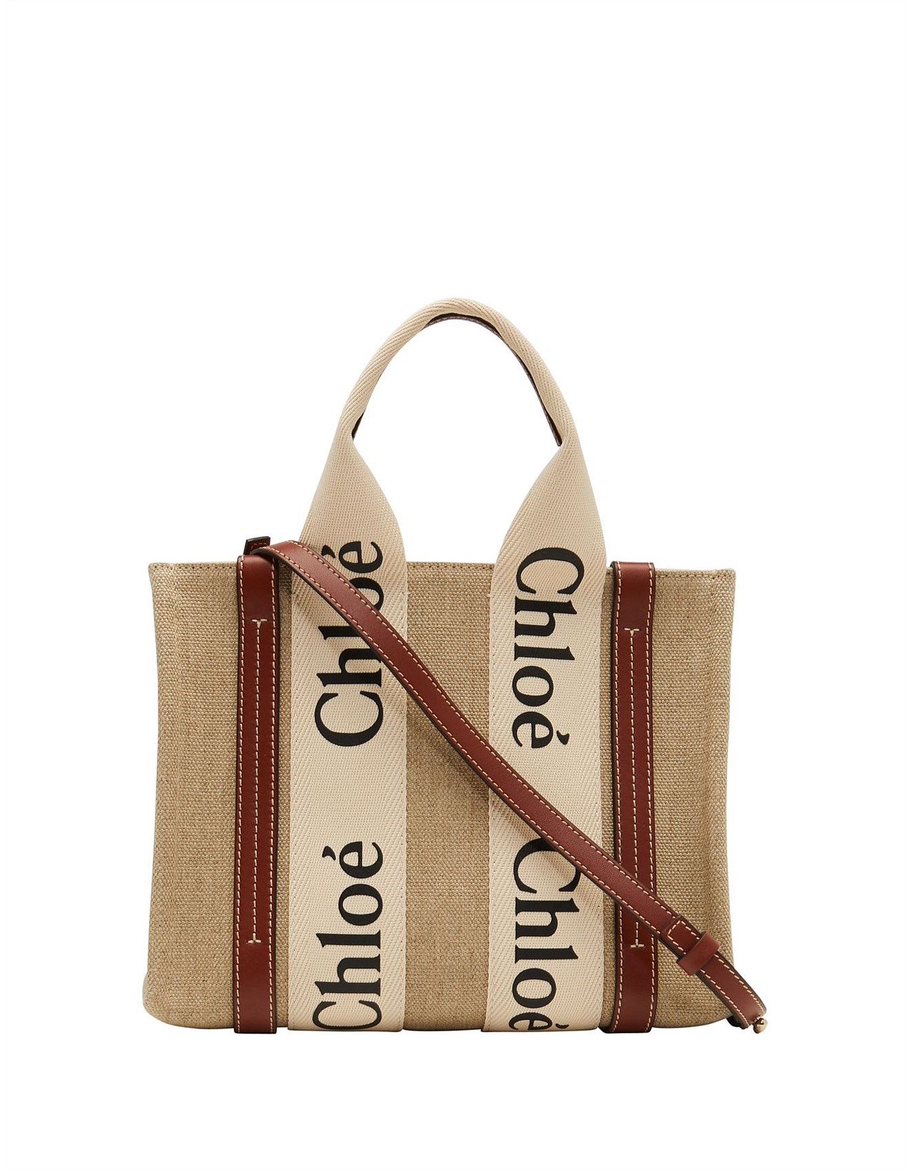 Chloe トートバッグ WOODY SMALL TOTE WITH STRAP Woody Small Tote Bag in Linen with Crossbody Strap | Neiman