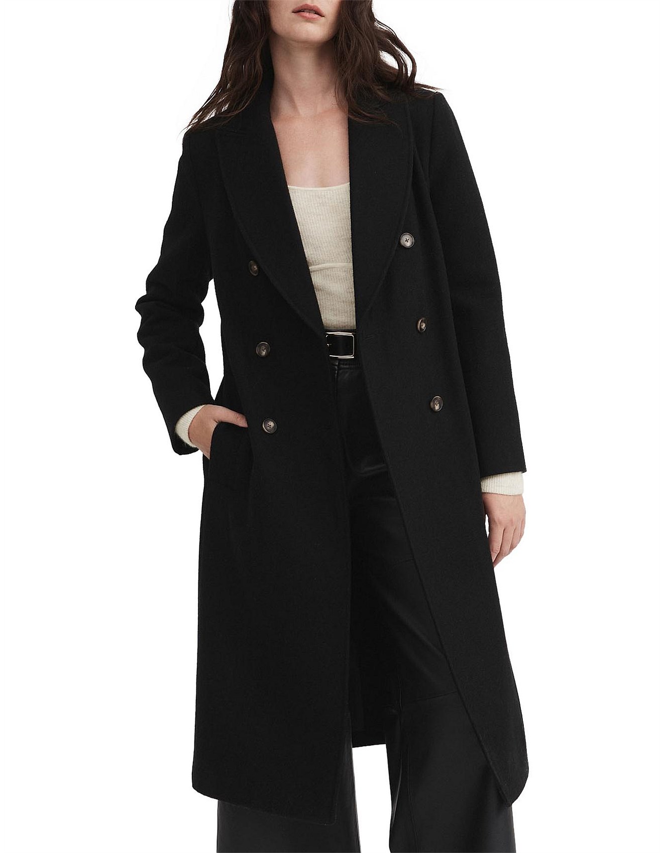 Witchery Classic Wool Blend Double Breasted Coat | David Jones