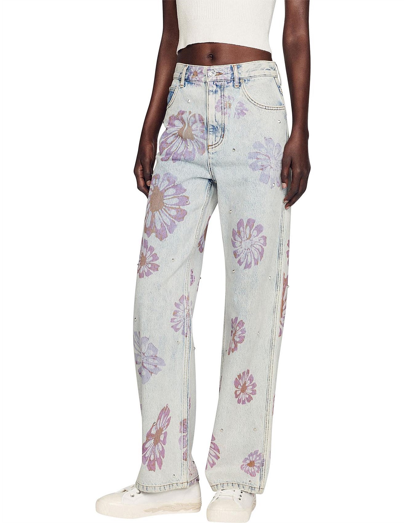 Sandro Paris Blossom Floral Rhinestone Straight Jeans David Jones