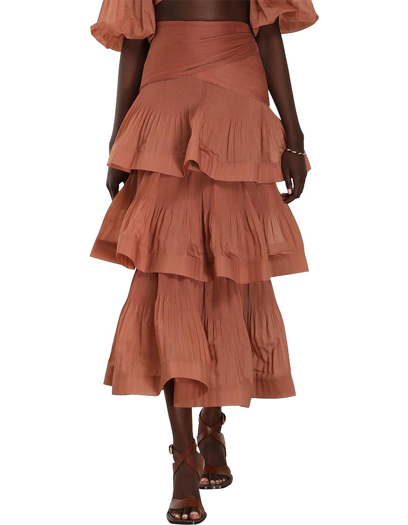 Zimmermann Pleated Tiered Maxi Skirt | David Jones