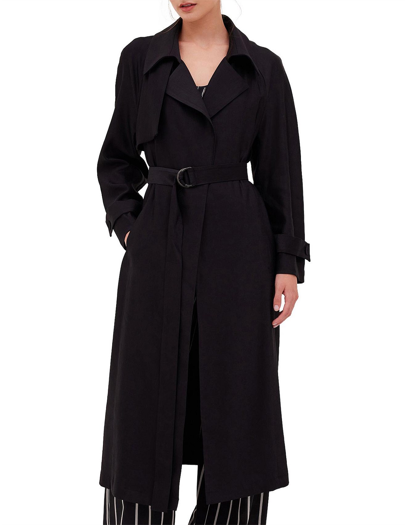 Bianca Spender Black Linen Twill Henri Trench David Jones