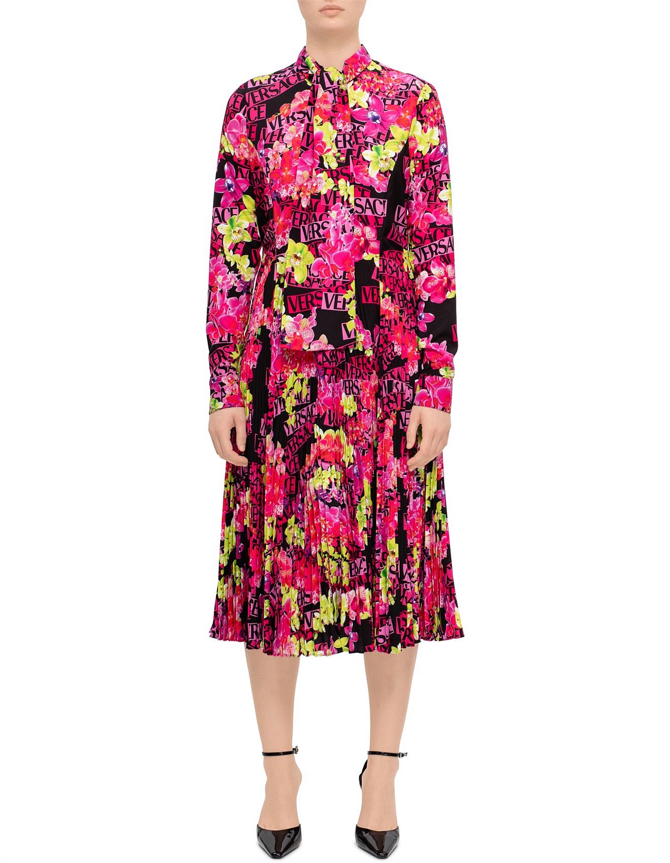 Versace Long Sleeve Orchid Print Midi Dress David Jones - Main Image