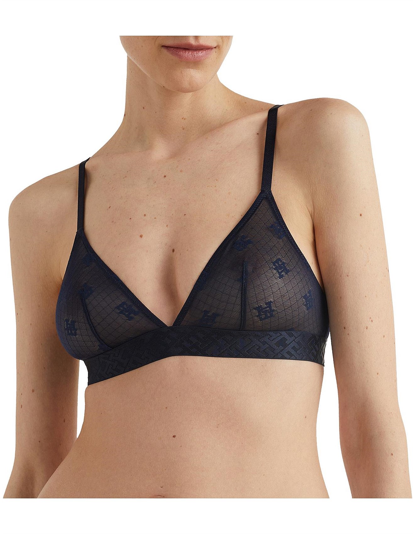 Lace Monogram Logo Unlined Triangle Bralette Tommy Hilfiger Th