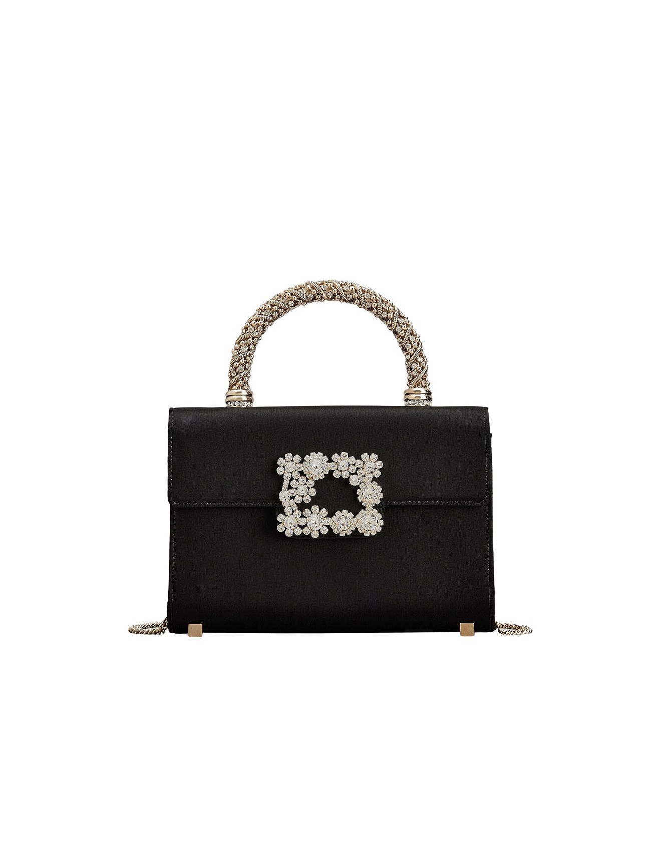 Roger Vivier Flower Strass Jewel Buckle Clutch Bag Mini In Satin