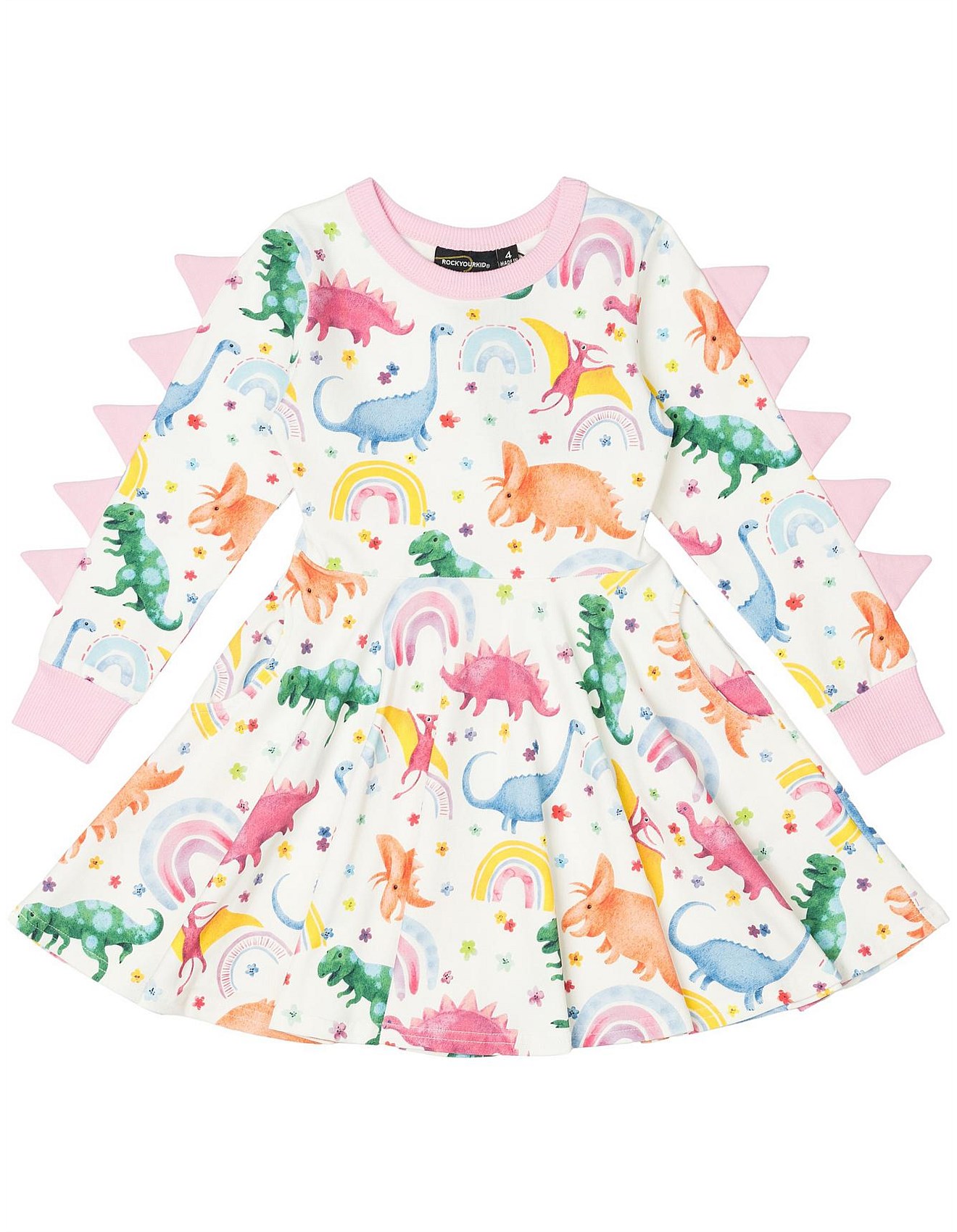 Rock Your Kid Dino Rainbows Waisted Dress (girls 3-8) David Jones
