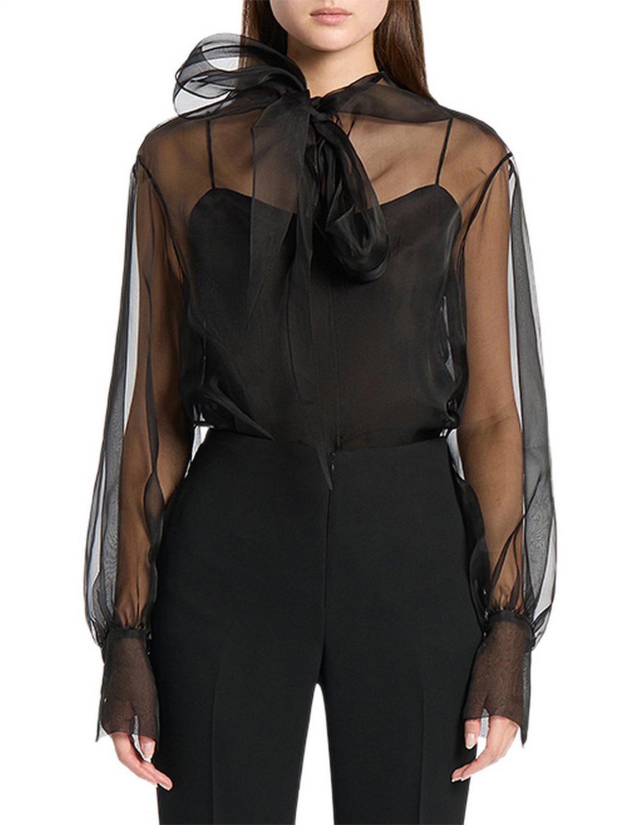 Carla Zampatti Black Silk Organza Blouse David Jones