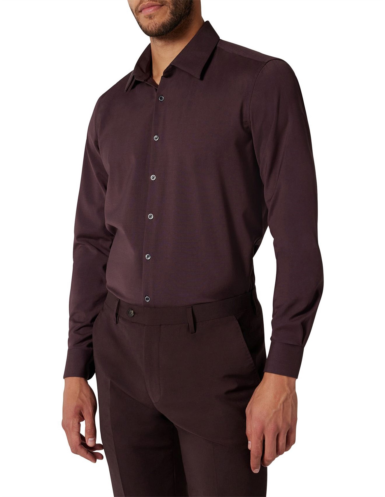 Politix Regular Stretch Wool Blend Dress Shirt David Jones