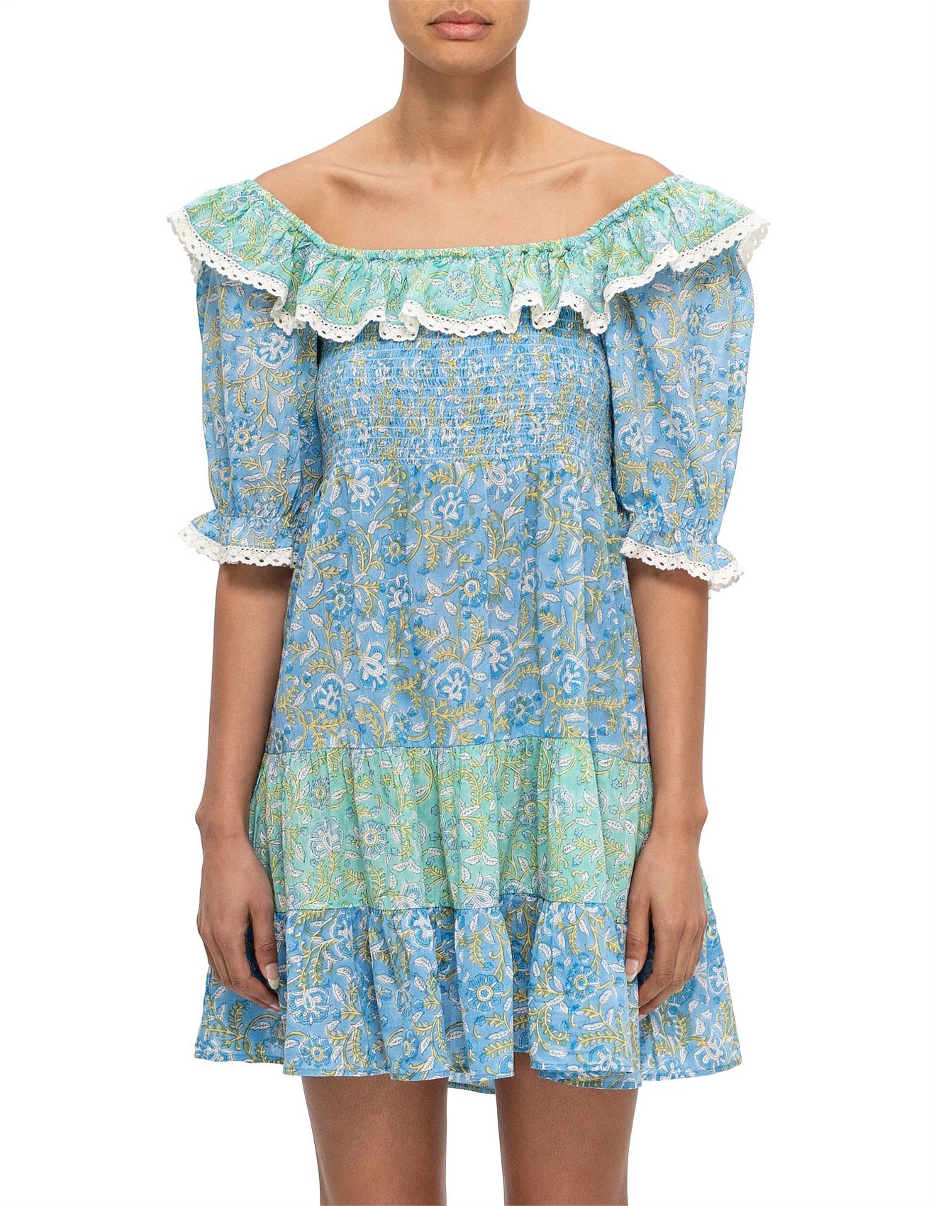 Rixo London Harlow Short Sleeve Mini Dress With Lace Trim David