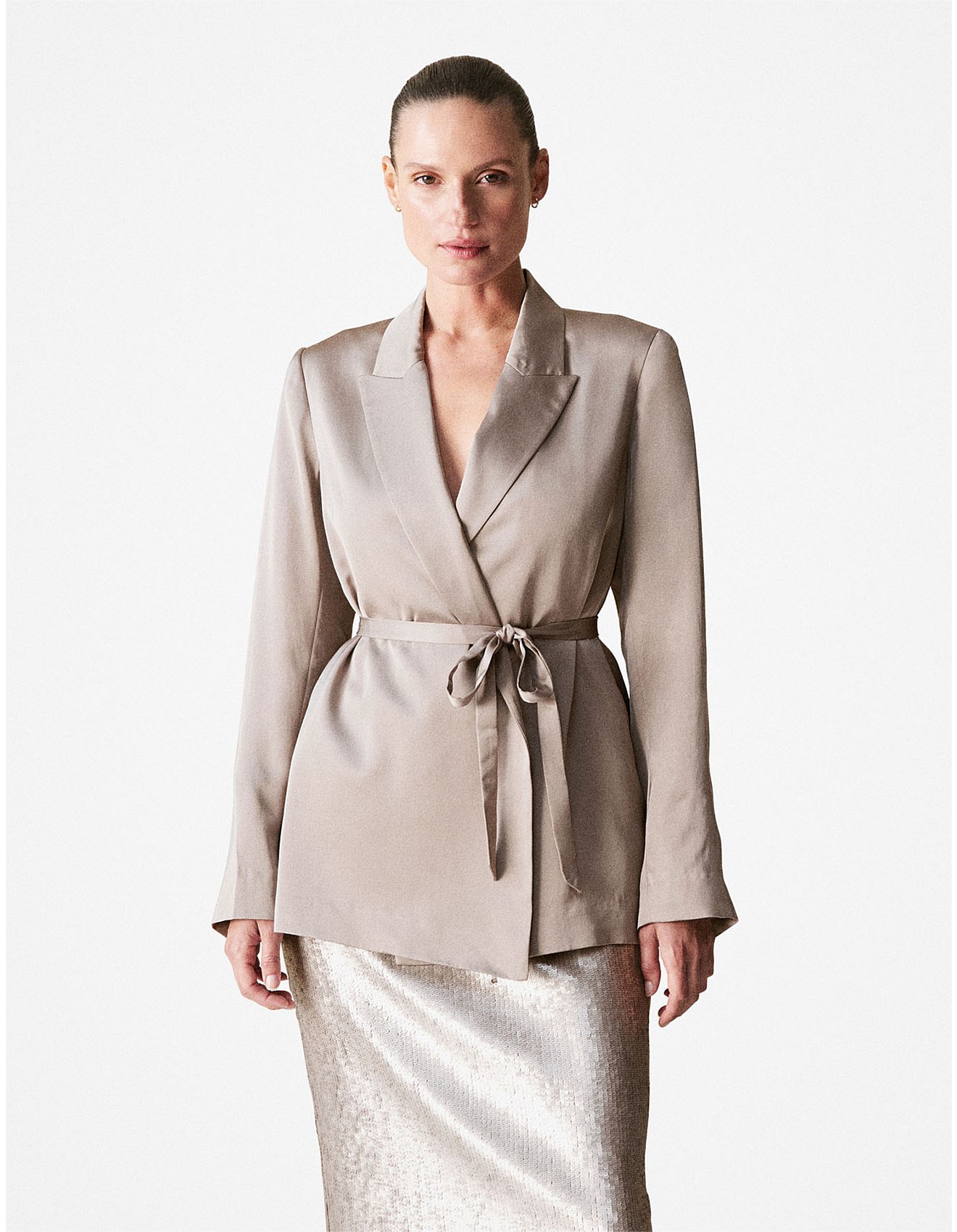 satin tie waist blazer