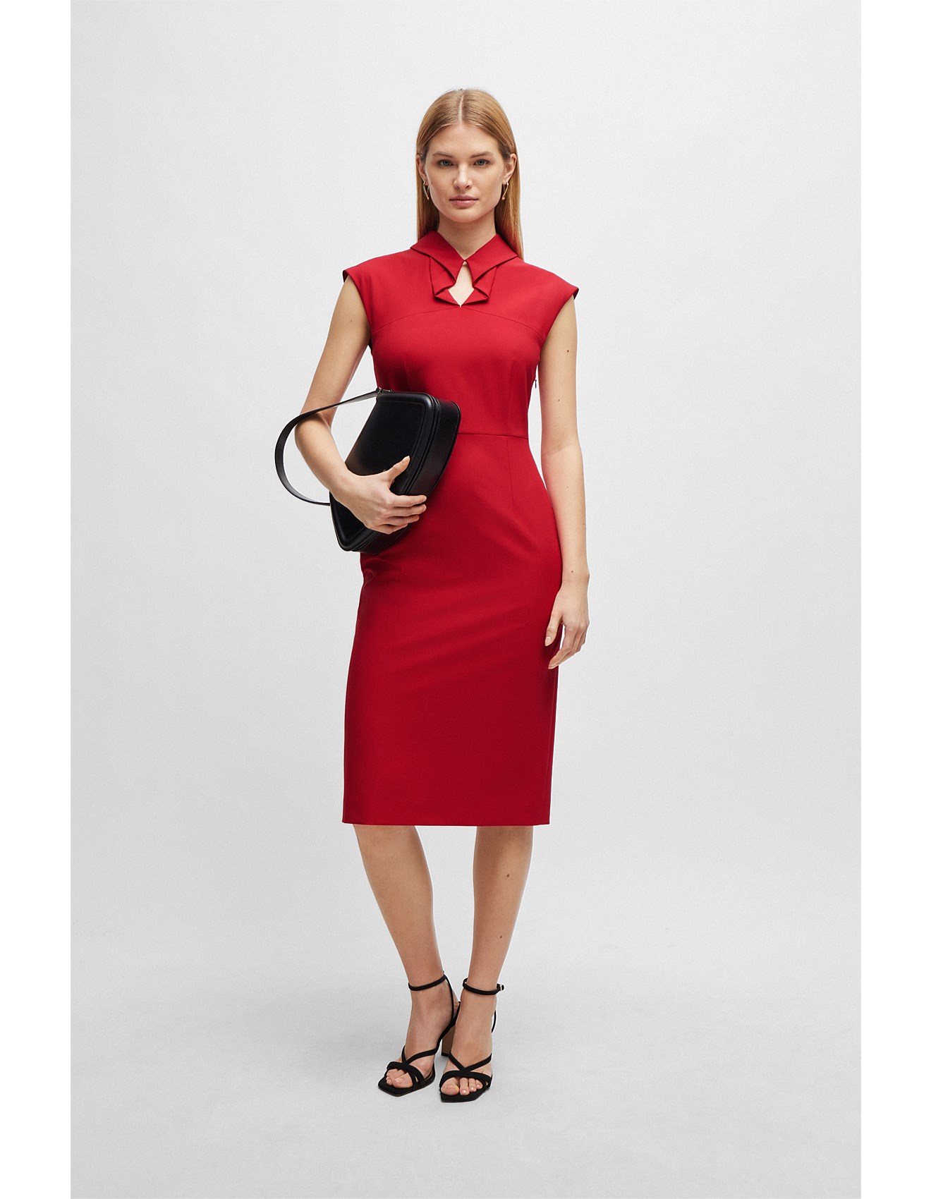 Hugo Boss Sleeveless Dress With Collar Detail Red | David Jones