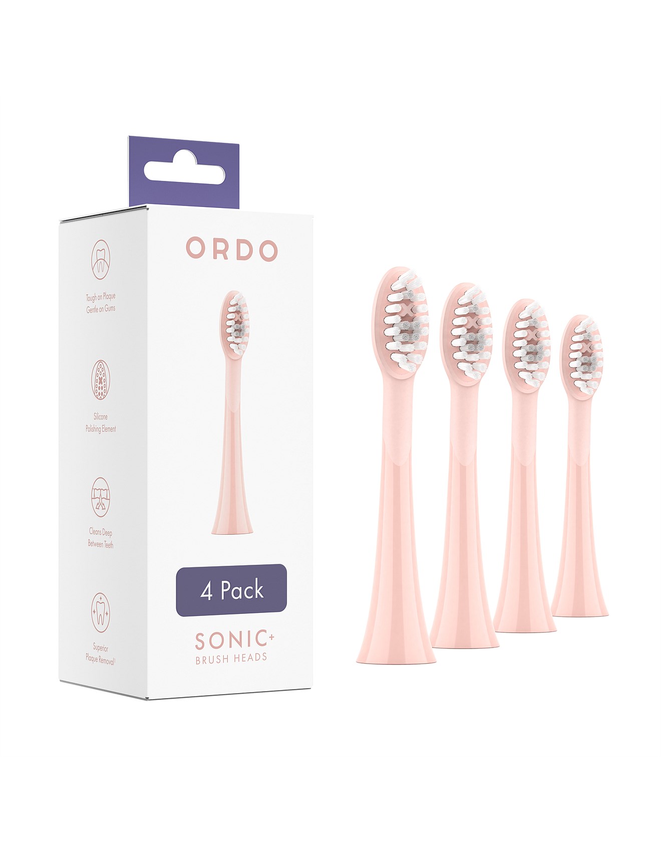 Ordo Sonic+ Brush Head -Rose Gold, 4 Pack | David Jones