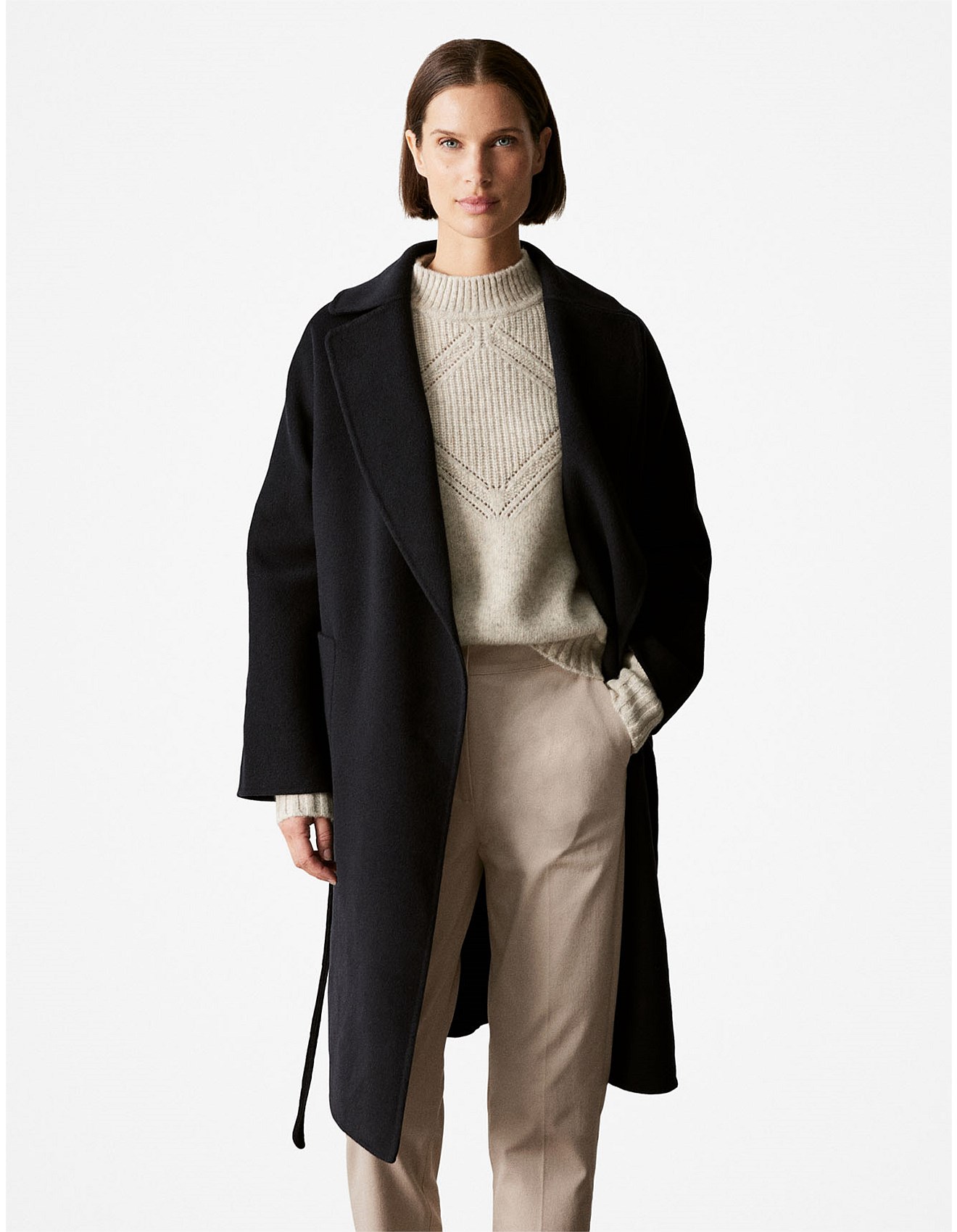 Trenery Double Faced Wool Belted Wrap Coat | David Jones