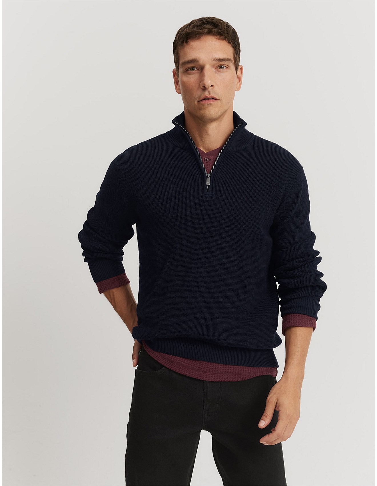 Country Road Australian Cotton Textured Half Zip Sweat David Jones