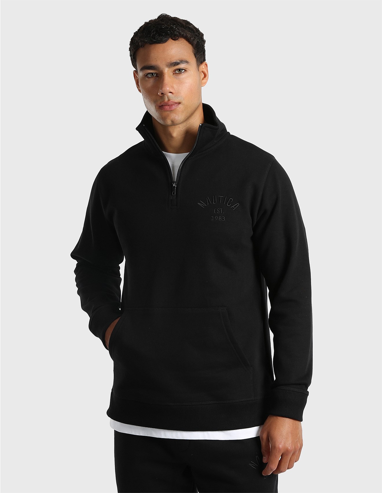 Nautica Heavyweight Cotton Tonal Embroidery 1/4 Zip Fleece Sweater