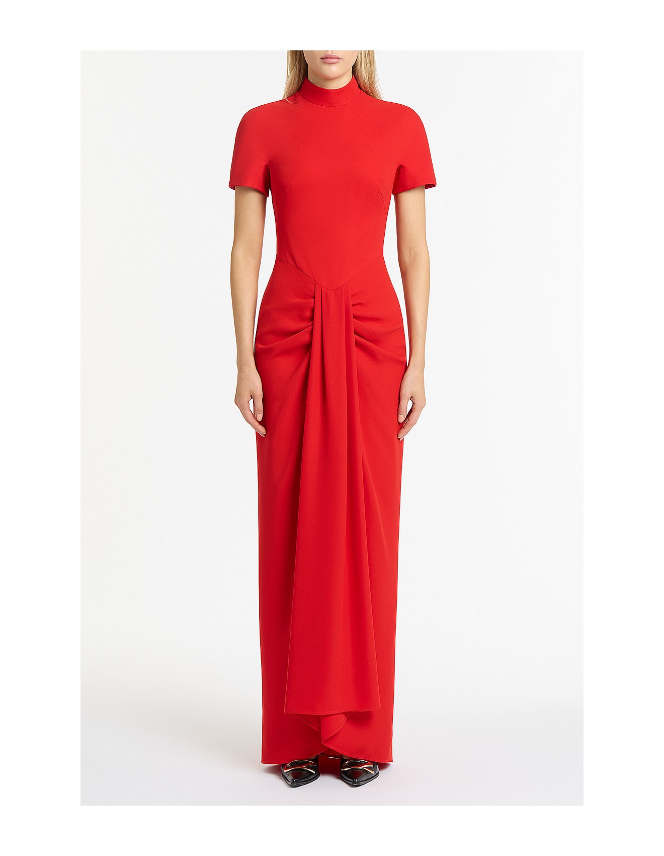 Carla Zampatti Red Crepe Fitted Waterfall Gown David Jones