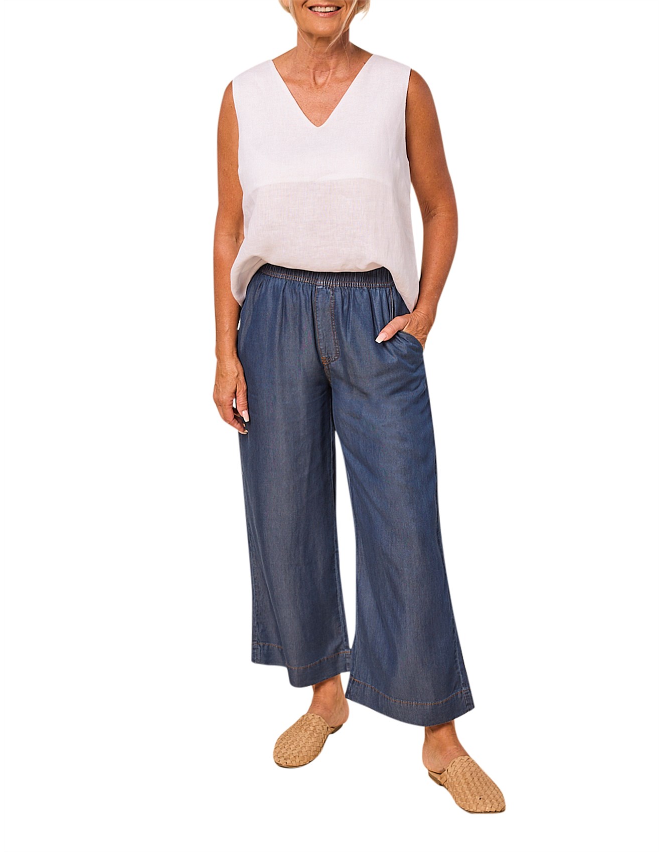 Adrift Breezy 3/4 Length Relaxed Tencel Pant | David Jones