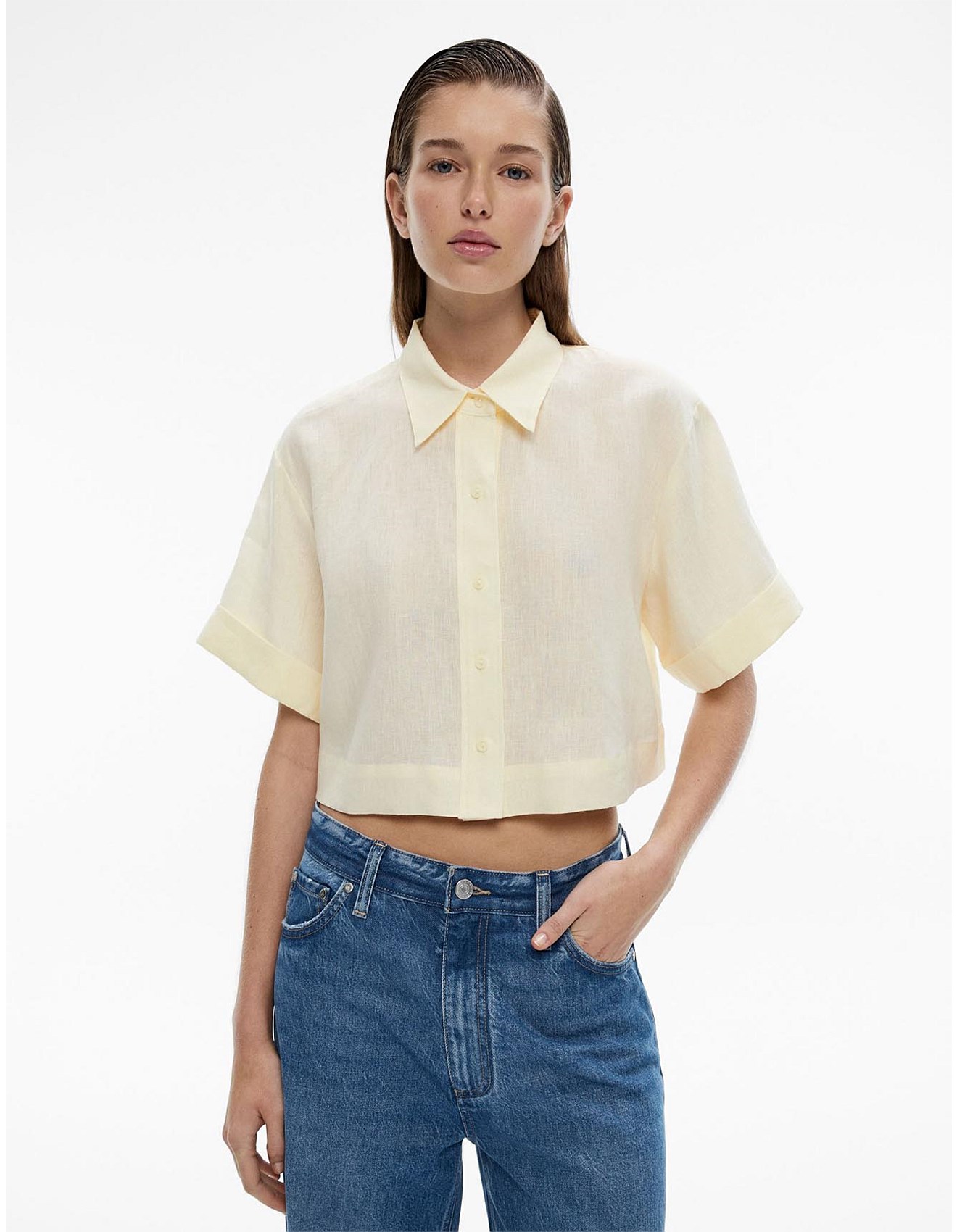 Witchery Linen Crop Shirt With Relaxed Fit David Jones