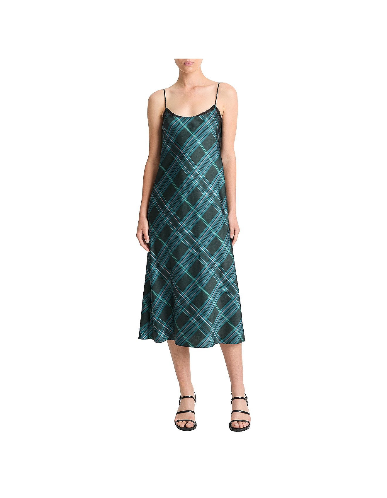 Vince Plaid Lace Trim Slip Dress David Jones