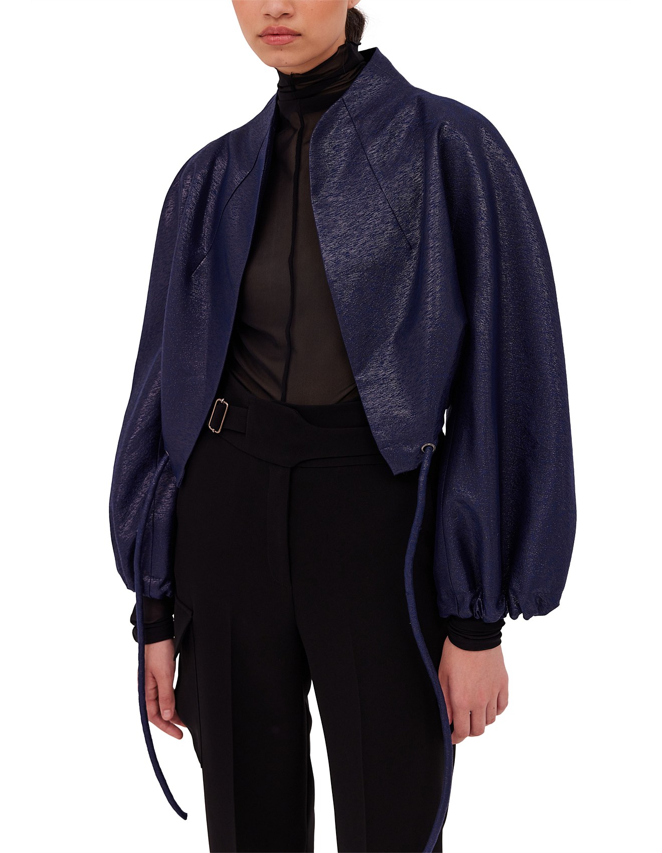 Bianca Spender Navy Lurex Campbell Crop Bomber David Jones